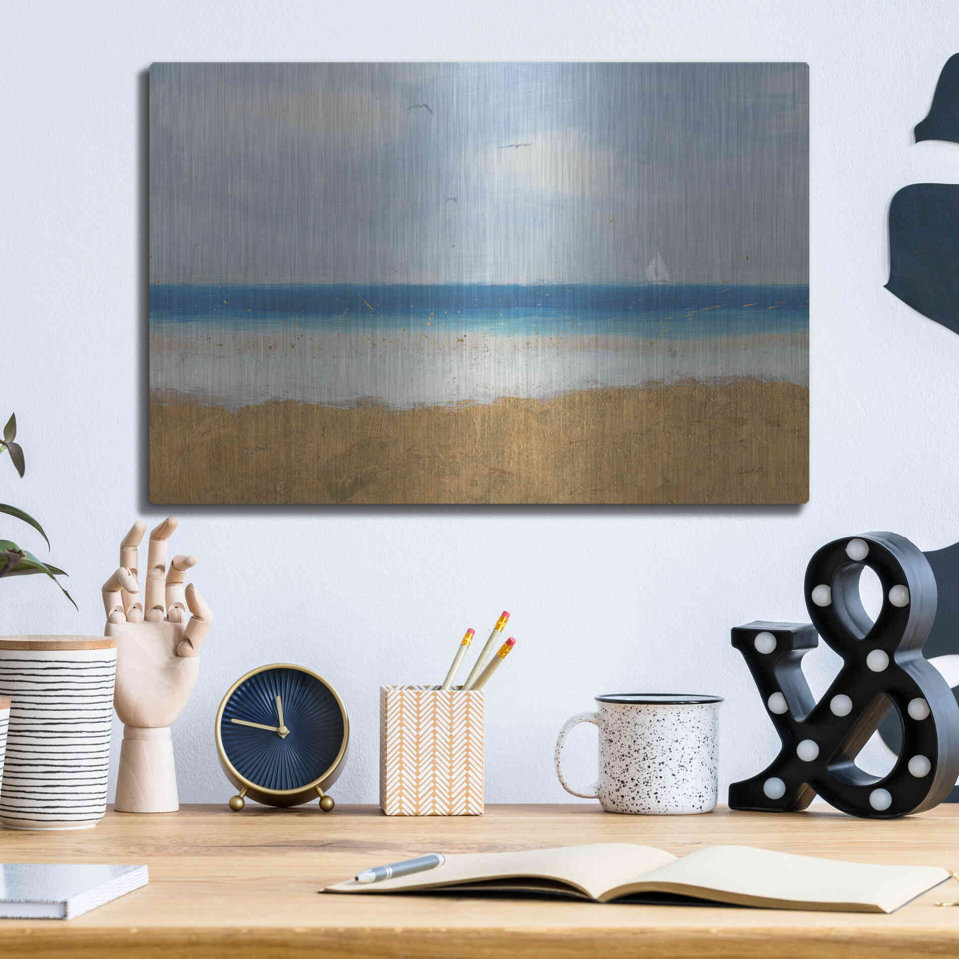 Luxe Metal Art 'Beach Horizon' by James Wiens, Metal Wall Art,16x12