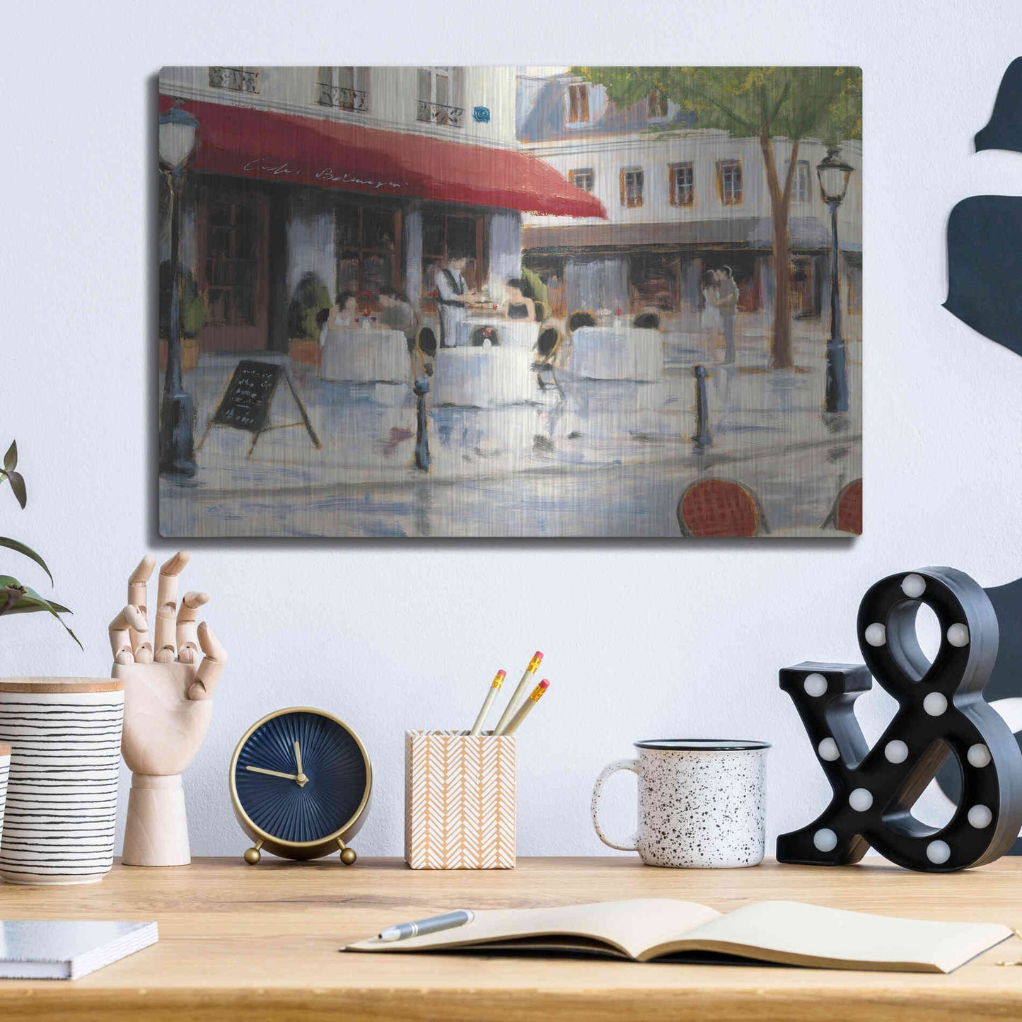 Luxe Metal Art 'Relaxing at the Cafe I' by James Wiens, Metal Wall Art,16x12
