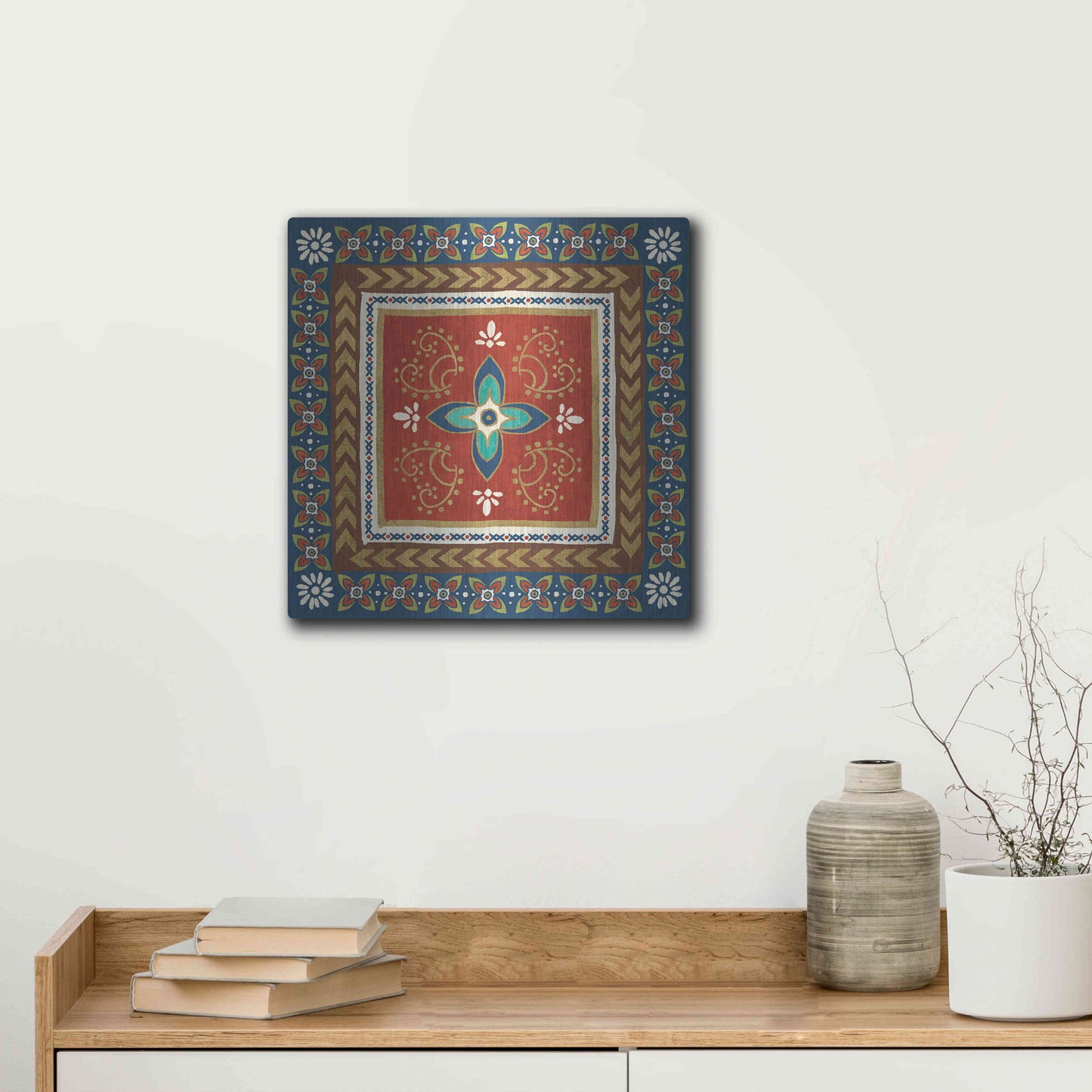 Luxe Metal Art 'Mexican Fiesta II' by Veronique Charron, Metal Wall Art,12x12