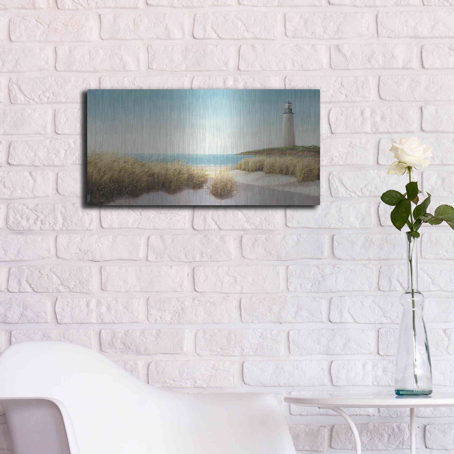Luxe Metal Art 'Lighthouse' by the Sea' by James Wiens, Metal Wall Art,24x12