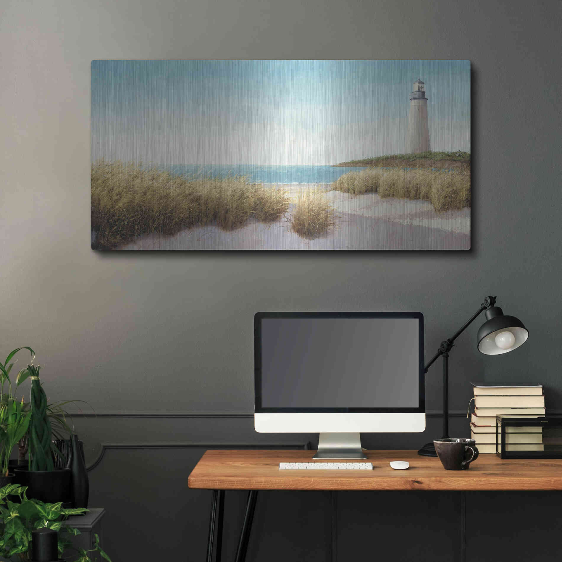 Luxe Metal Art 'Lighthouse' by the Sea' by James Wiens, Metal Wall Art,48x24