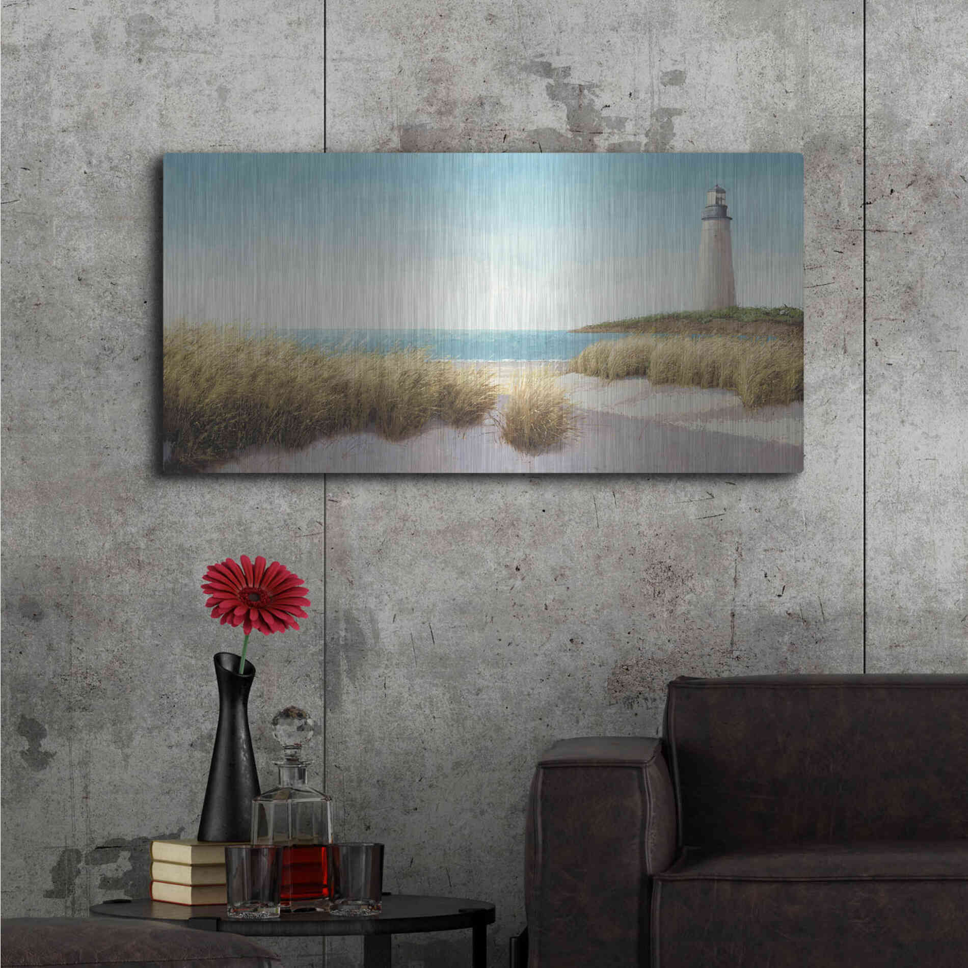 Luxe Metal Art 'Lighthouse' by the Sea' by James Wiens, Metal Wall Art,48x24