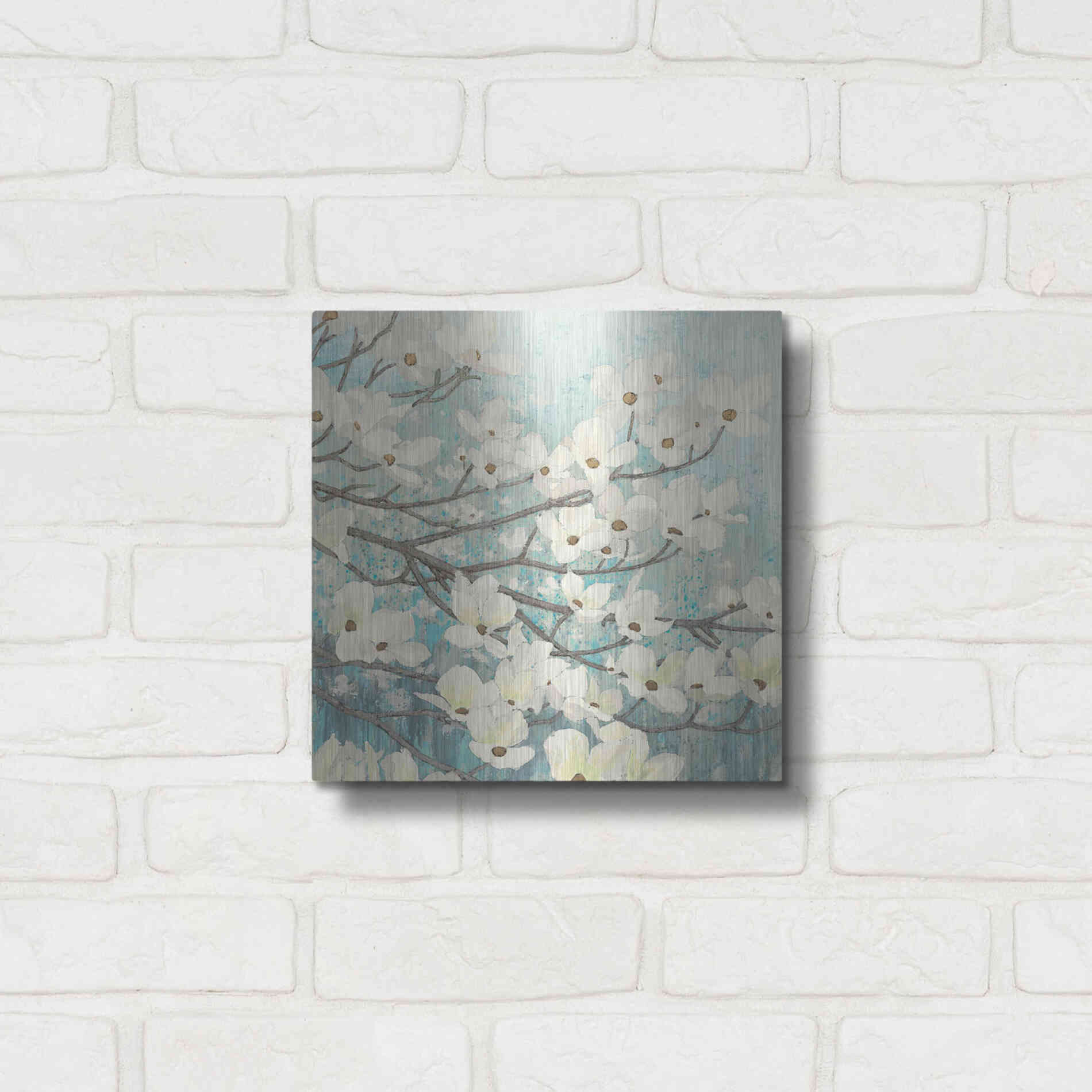 Luxe Metal Art 'Dogwood Blossoms' by James Wiens, Metal Wall Art,12x12