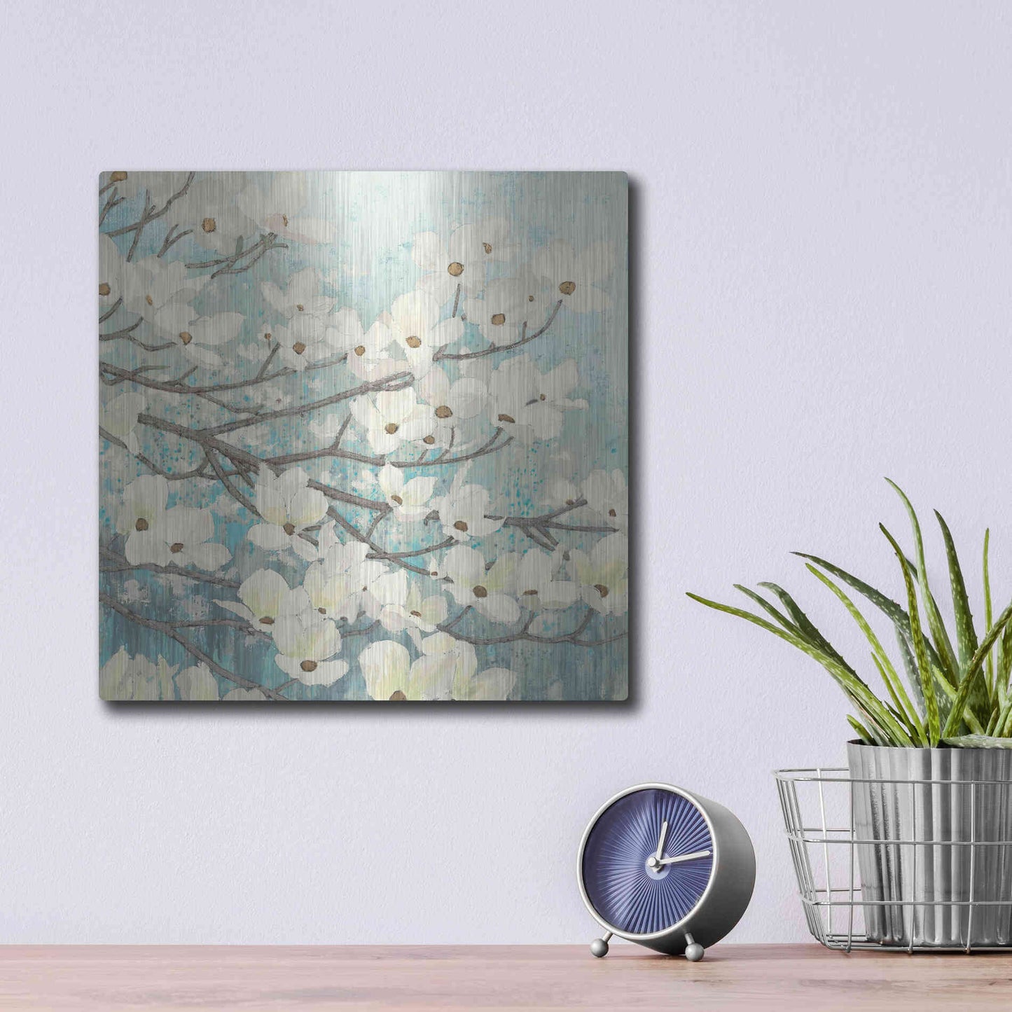 Luxe Metal Art 'Dogwood Blossoms' by James Wiens, Metal Wall Art,12x12