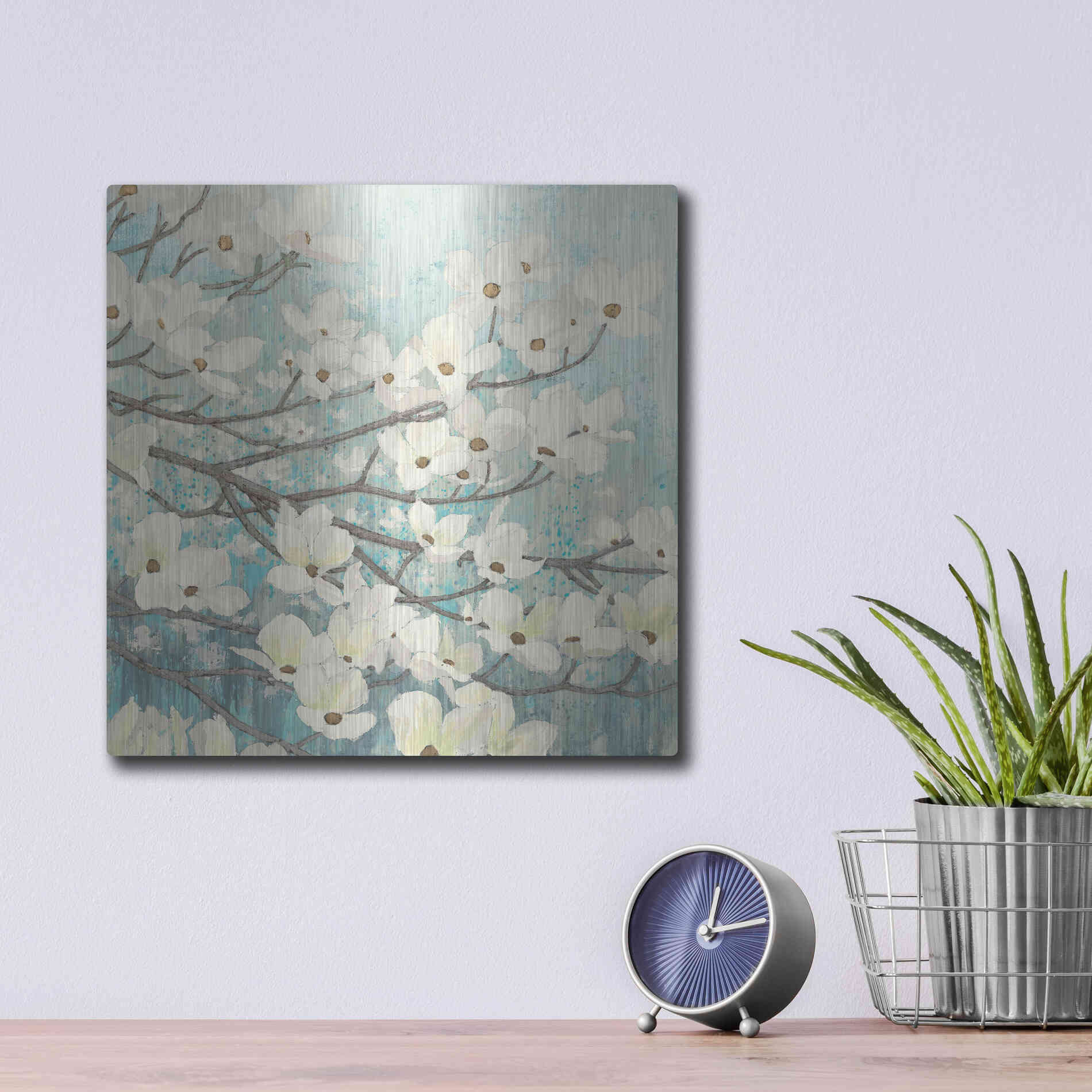 Luxe Metal Art 'Dogwood Blossoms' by James Wiens, Metal Wall Art,12x12