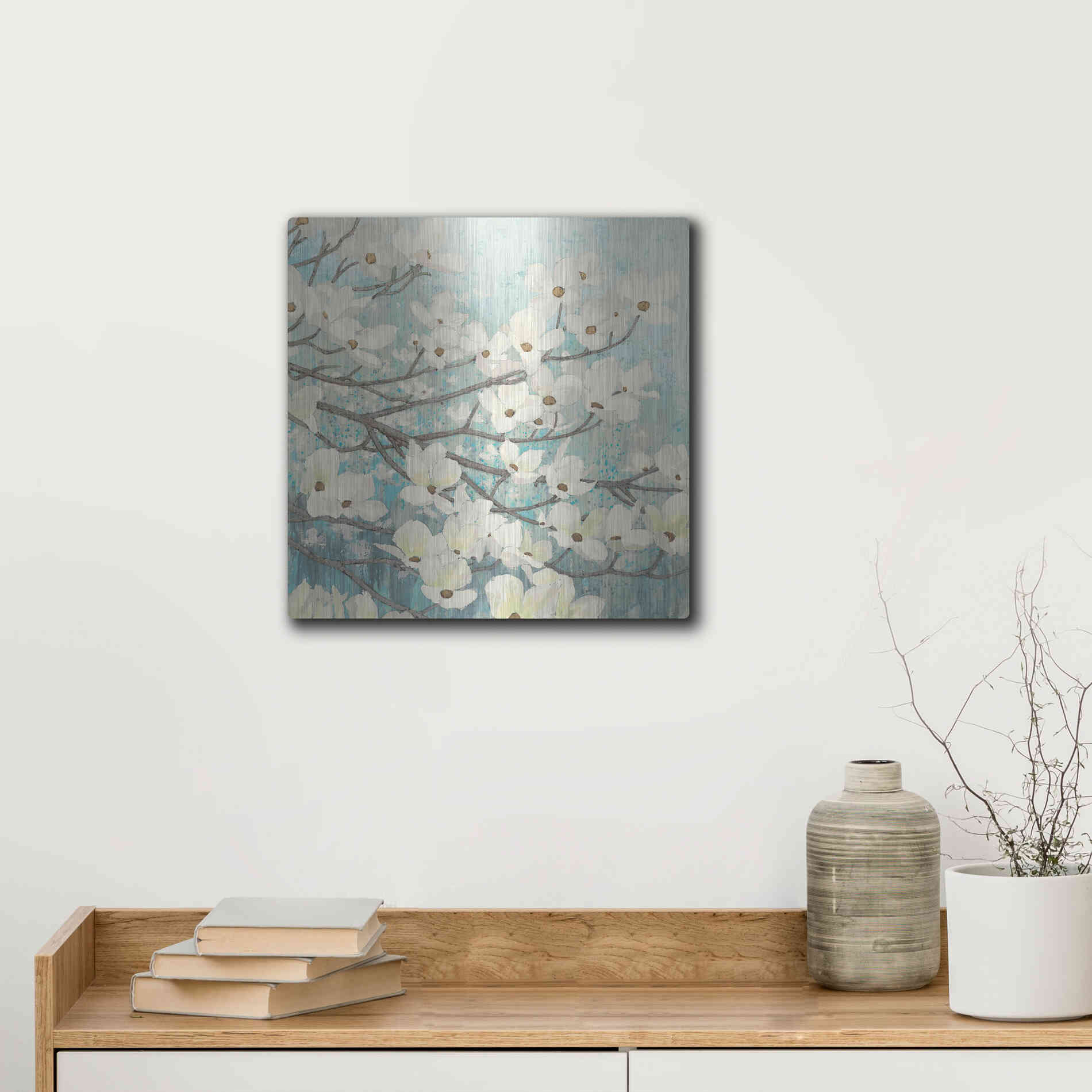 Luxe Metal Art 'Dogwood Blossoms' by James Wiens, Metal Wall Art,12x12