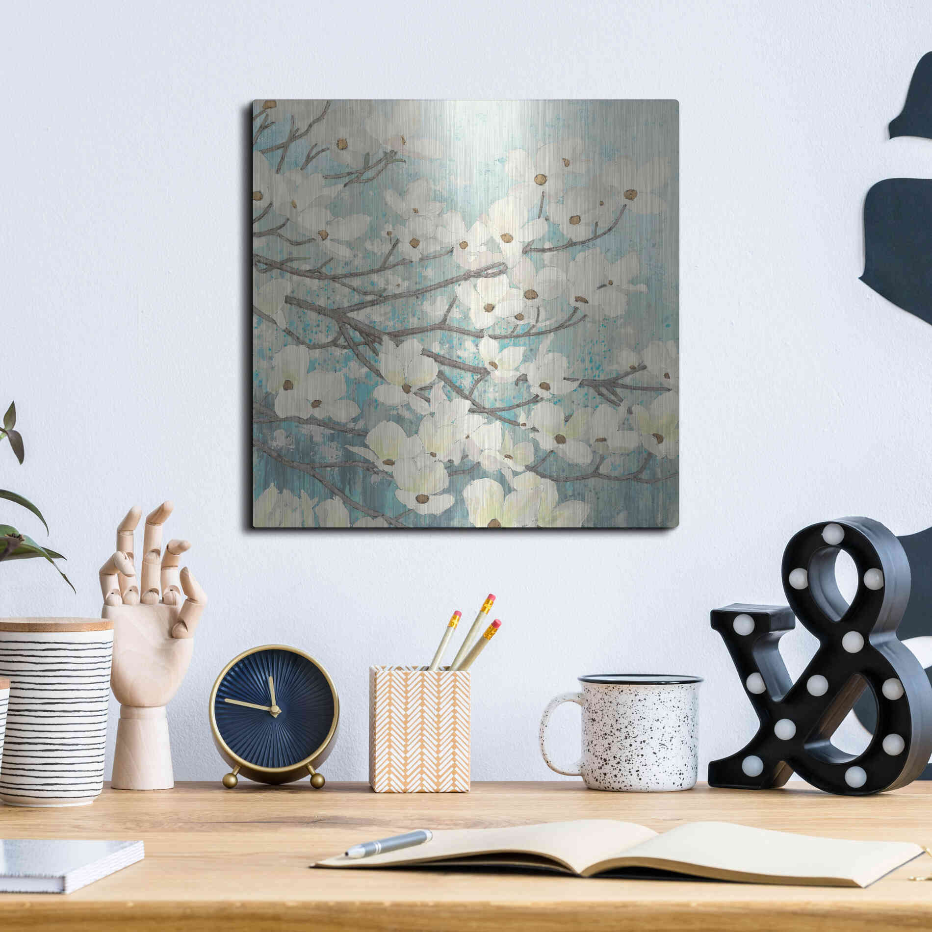 Luxe Metal Art 'Dogwood Blossoms' by James Wiens, Metal Wall Art,12x12