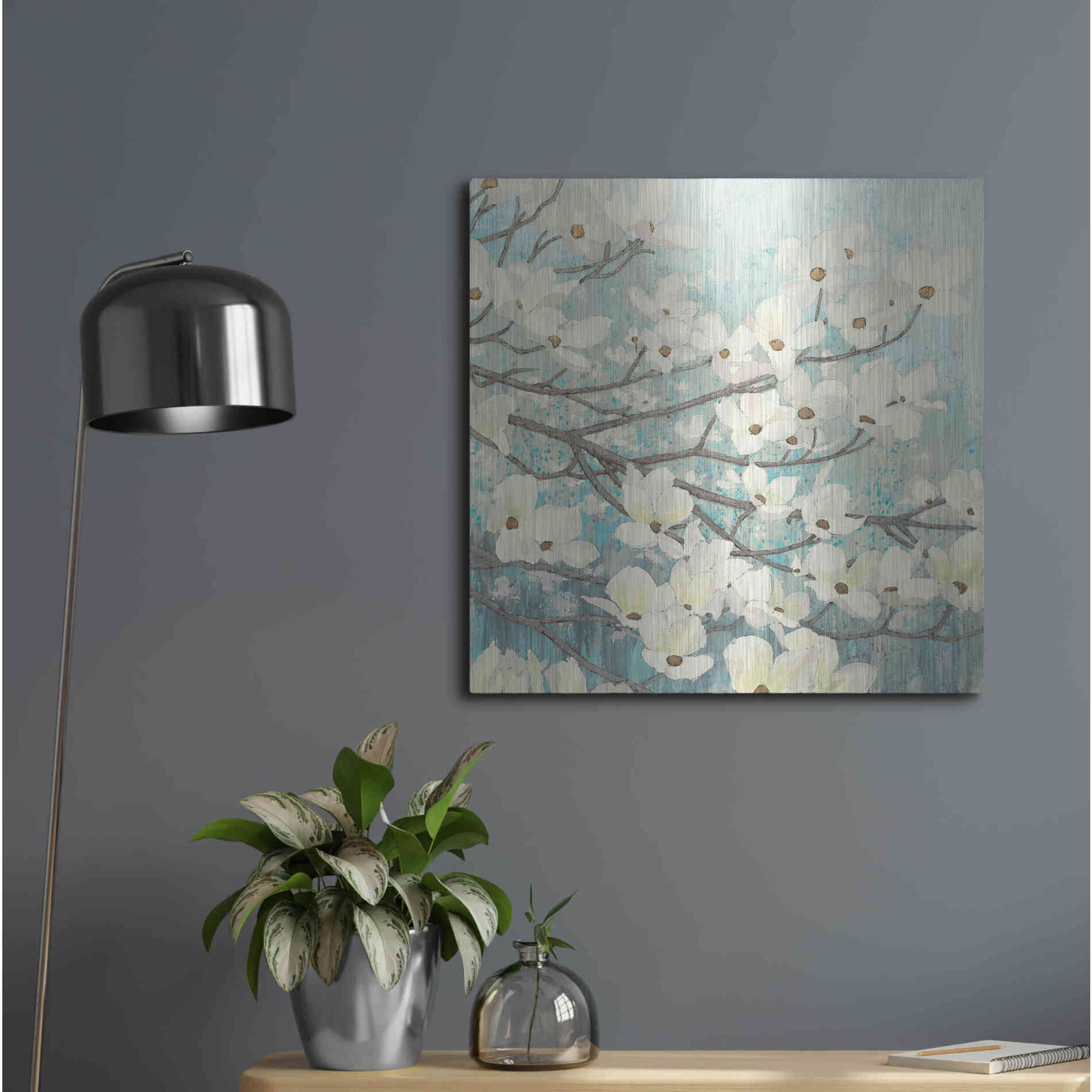 Luxe Metal Art 'Dogwood Blossoms' by James Wiens, Metal Wall Art,24x24