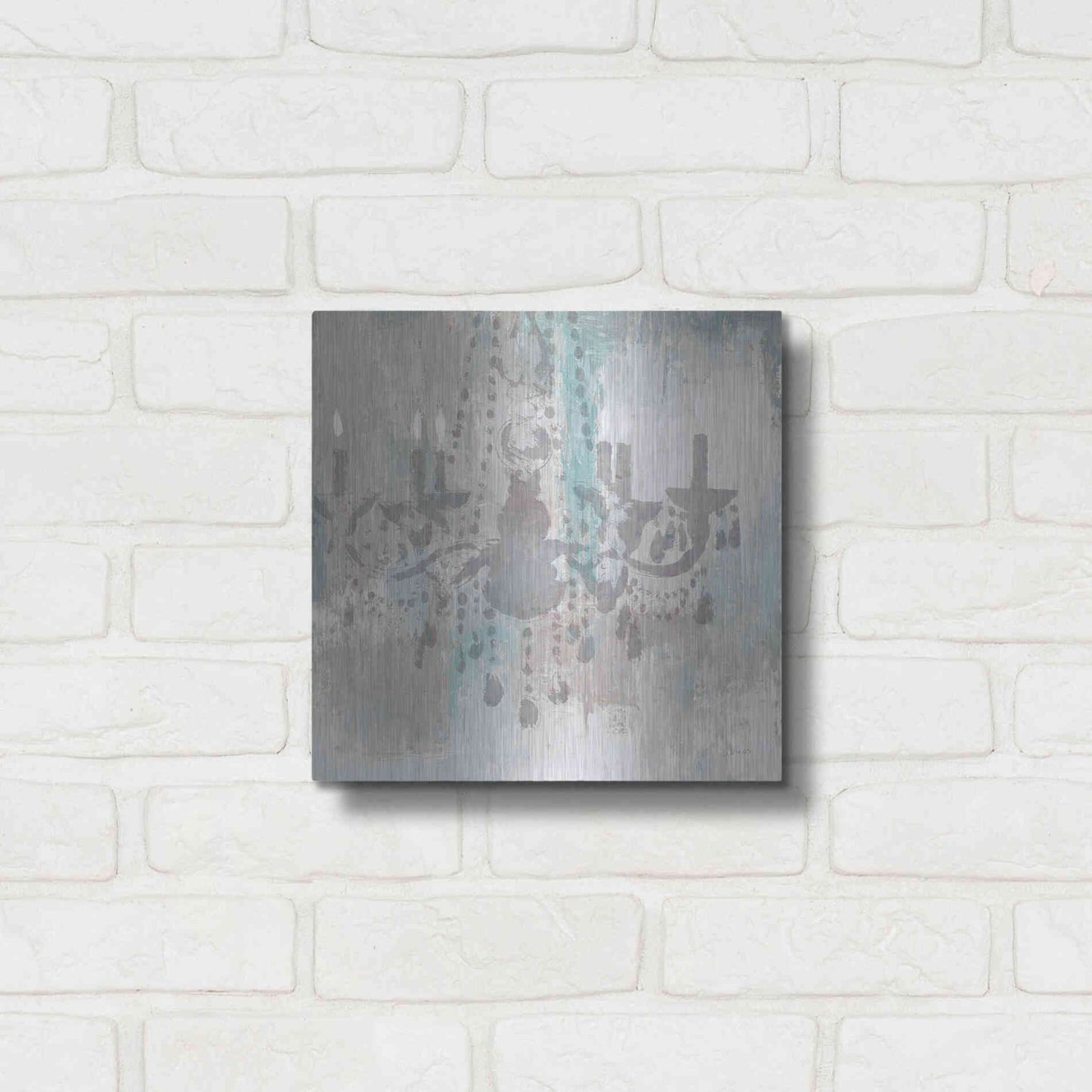 Luxe Metal Art 'Candelabra Teal I' by James Wiens, Metal Wall Art,12x12