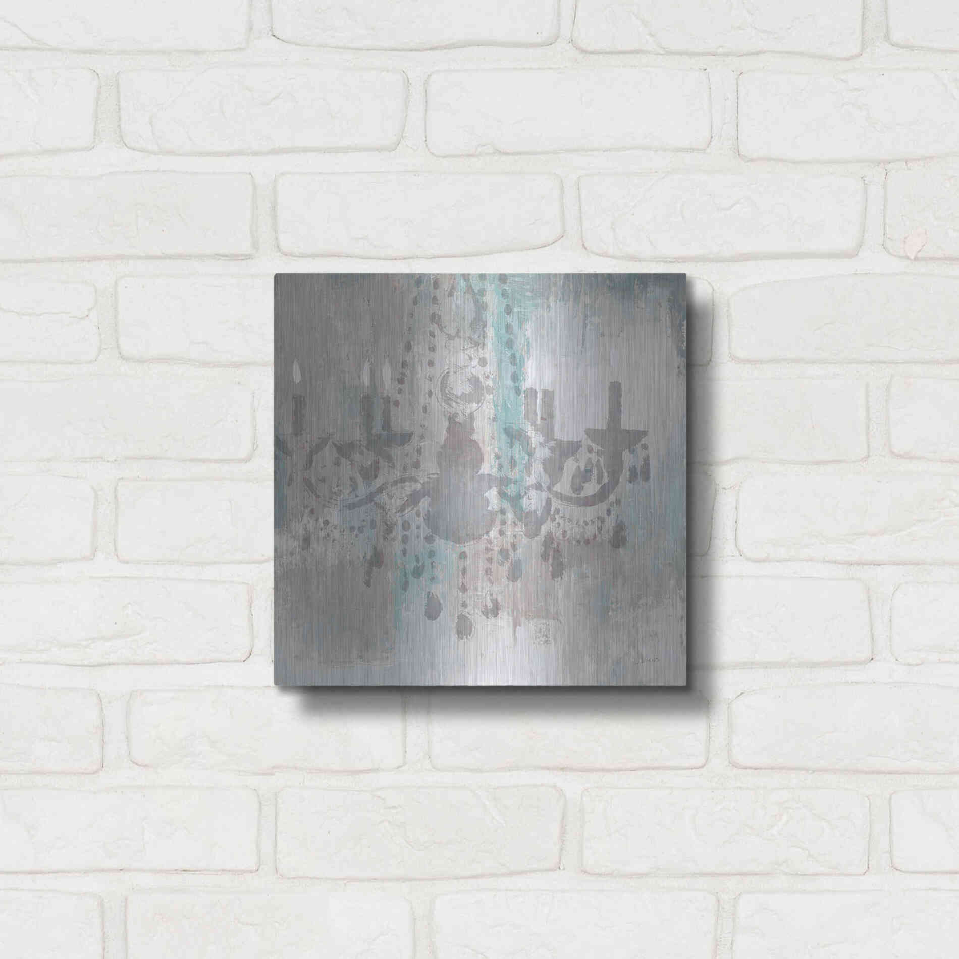 Luxe Metal Art 'Candelabra Teal I' by James Wiens, Metal Wall Art,12x12