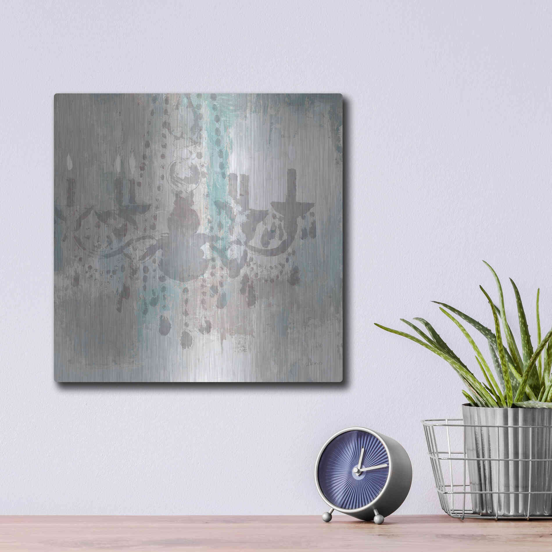 Luxe Metal Art 'Candelabra Teal I' by James Wiens, Metal Wall Art,12x12
