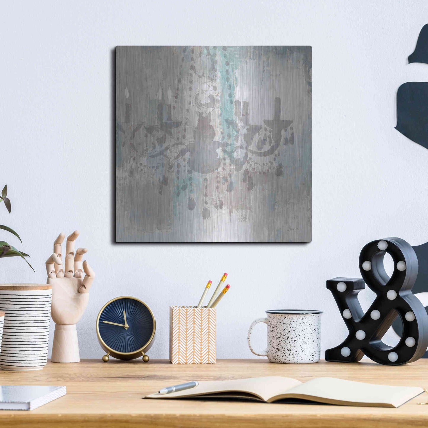 Luxe Metal Art 'Candelabra Teal I' by James Wiens, Metal Wall Art,12x12