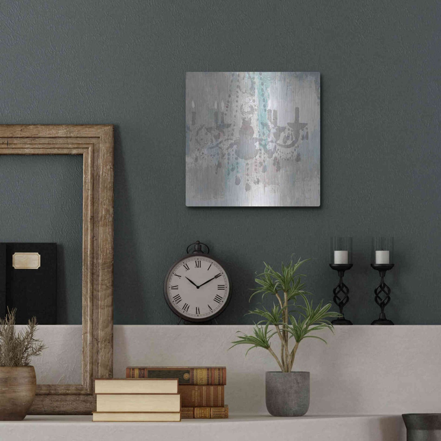 Luxe Metal Art 'Candelabra Teal I' by James Wiens, Metal Wall Art,12x12