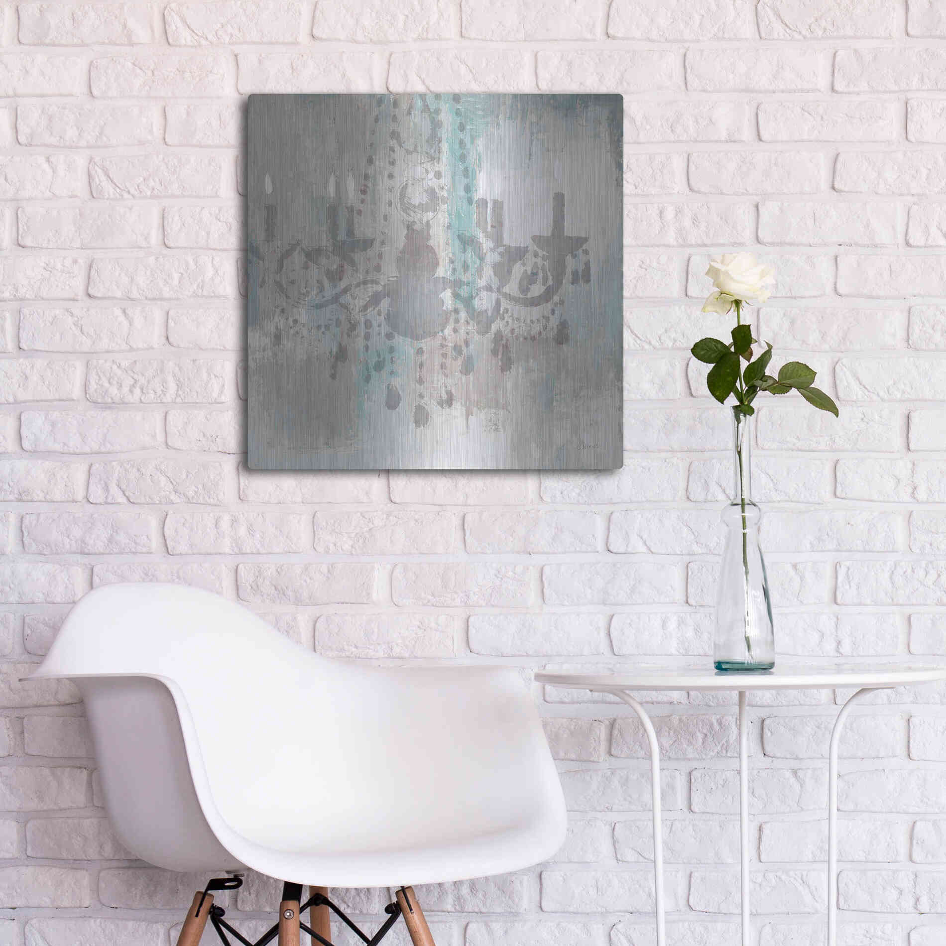 Luxe Metal Art 'Candelabra Teal I' by James Wiens, Metal Wall Art,24x24
