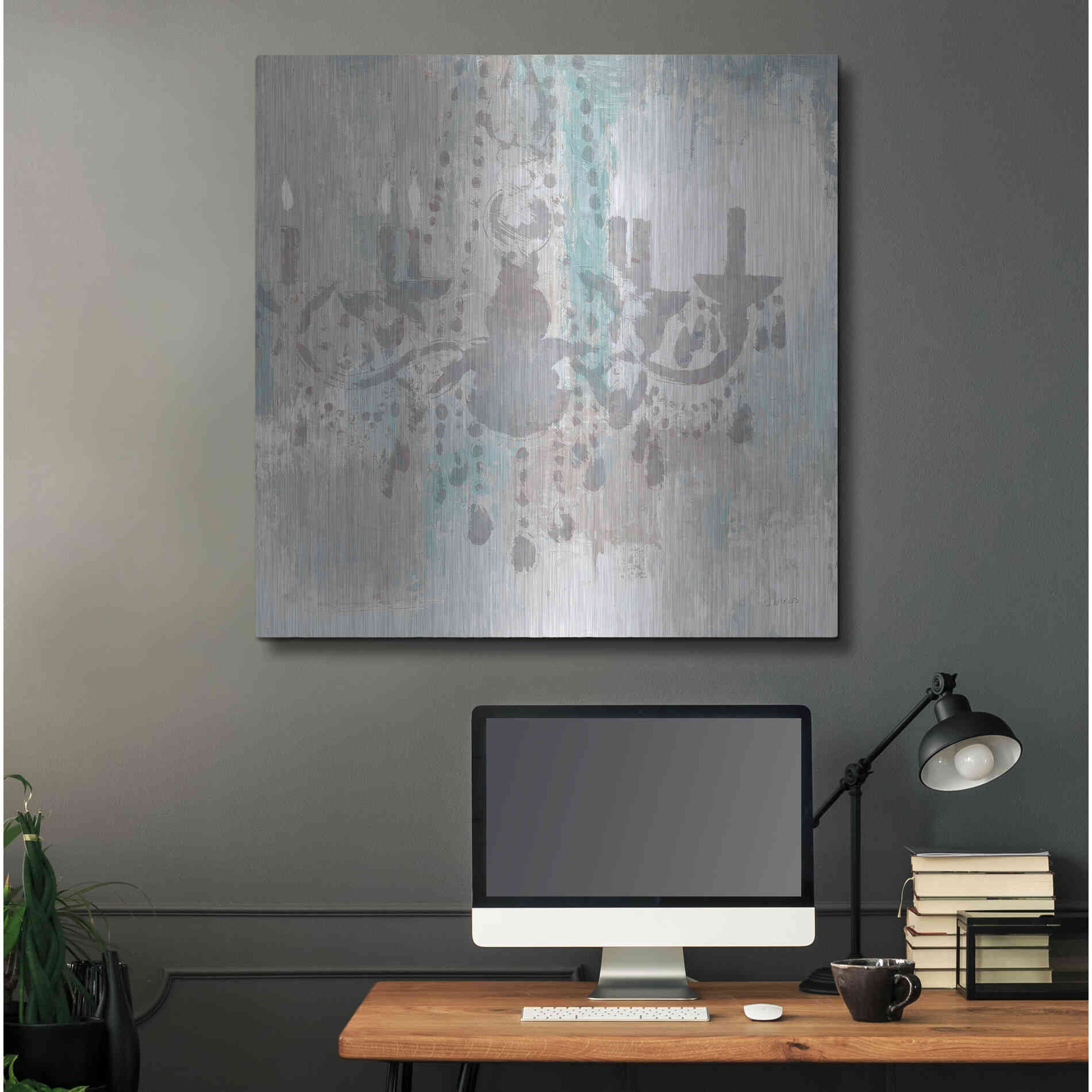 Luxe Metal Art 'Candelabra Teal I' by James Wiens, Metal Wall Art,36x36