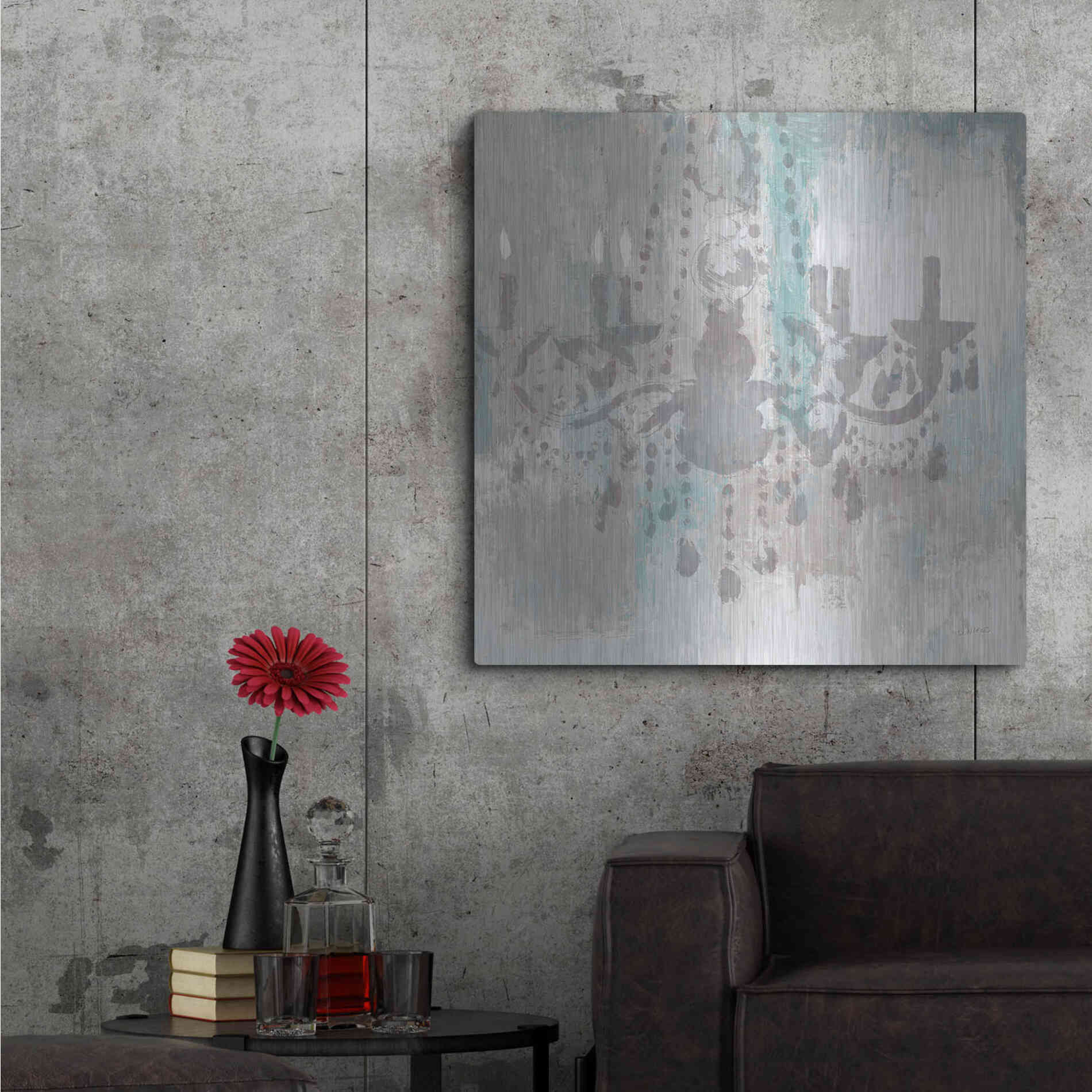 Luxe Metal Art 'Candelabra Teal I' by James Wiens, Metal Wall Art,36x36