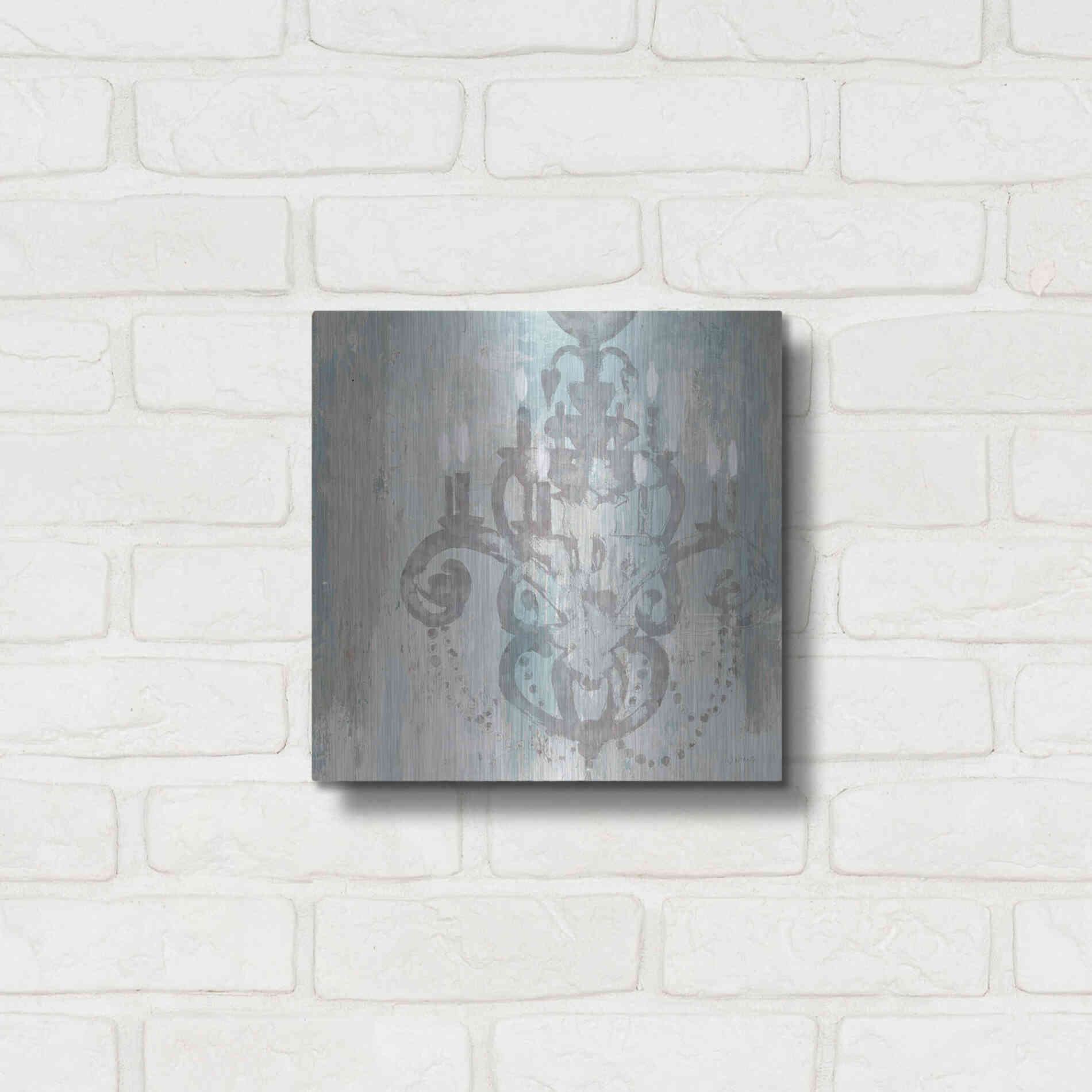 Luxe Metal Art 'Candelabra Teal II' by James Wiens, Metal Wall Art,12x12