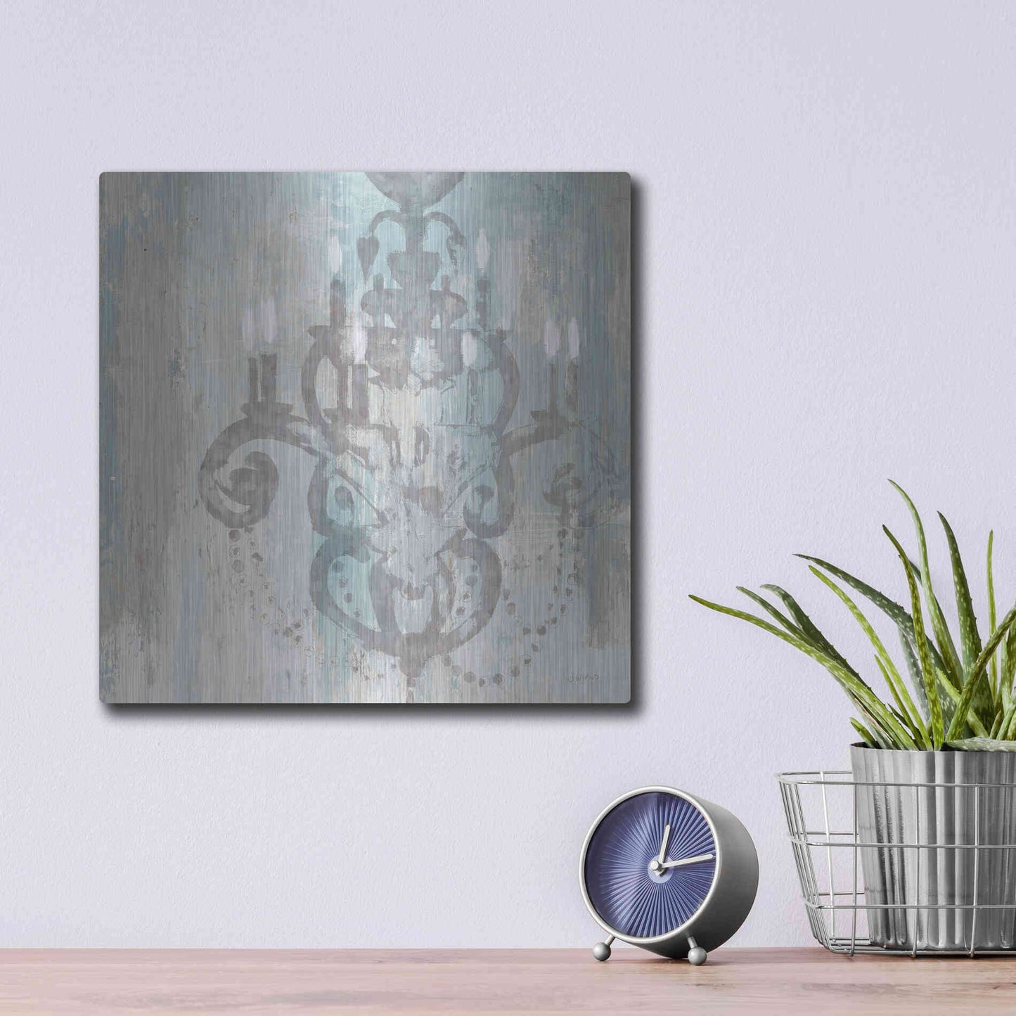 Luxe Metal Art 'Candelabra Teal II' by James Wiens, Metal Wall Art,12x12