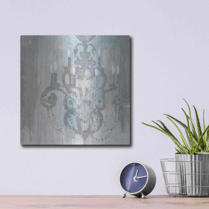 Luxe Metal Art 'Candelabra Teal II' by James Wiens, Metal Wall Art,12x12