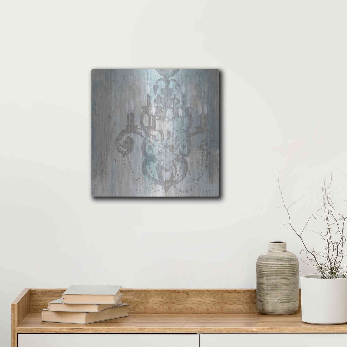 Luxe Metal Art 'Candelabra Teal II' by James Wiens, Metal Wall Art,12x12