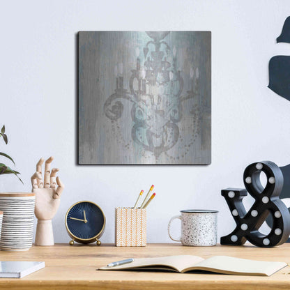Luxe Metal Art 'Candelabra Teal II' by James Wiens, Metal Wall Art,12x12