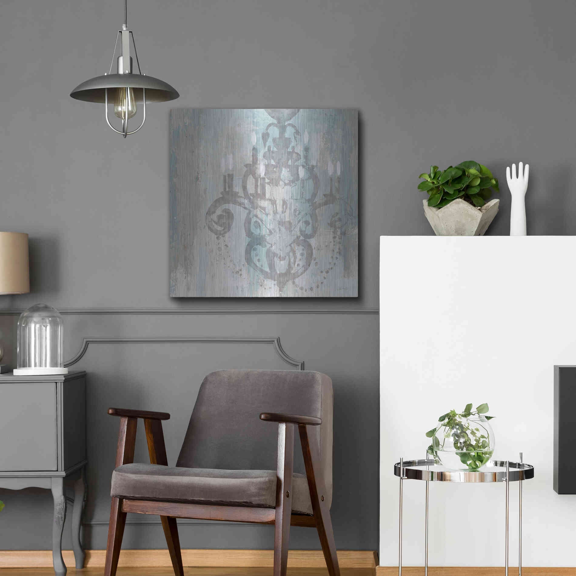 Luxe Metal Art 'Candelabra Teal II' by James Wiens, Metal Wall Art,24x24