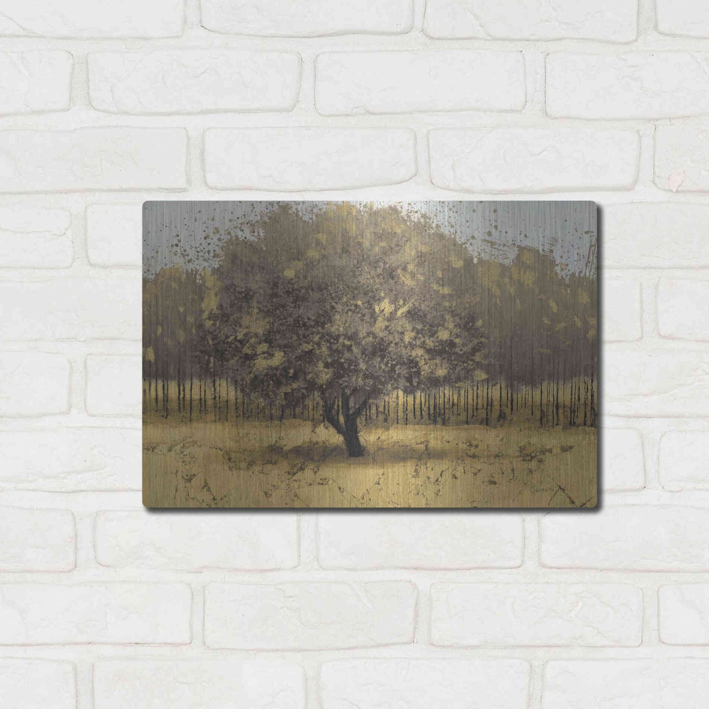Luxe Metal Art 'Golden Trees I' by James Wiens, Metal Wall Art,16x12