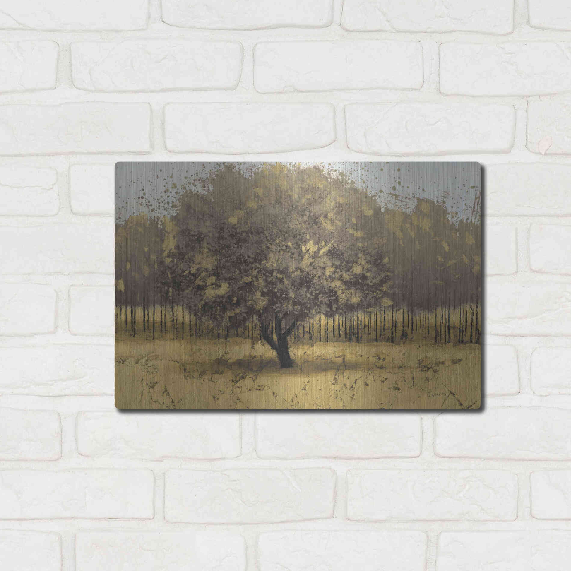 Luxe Metal Art 'Golden Trees I' by James Wiens, Metal Wall Art,16x12