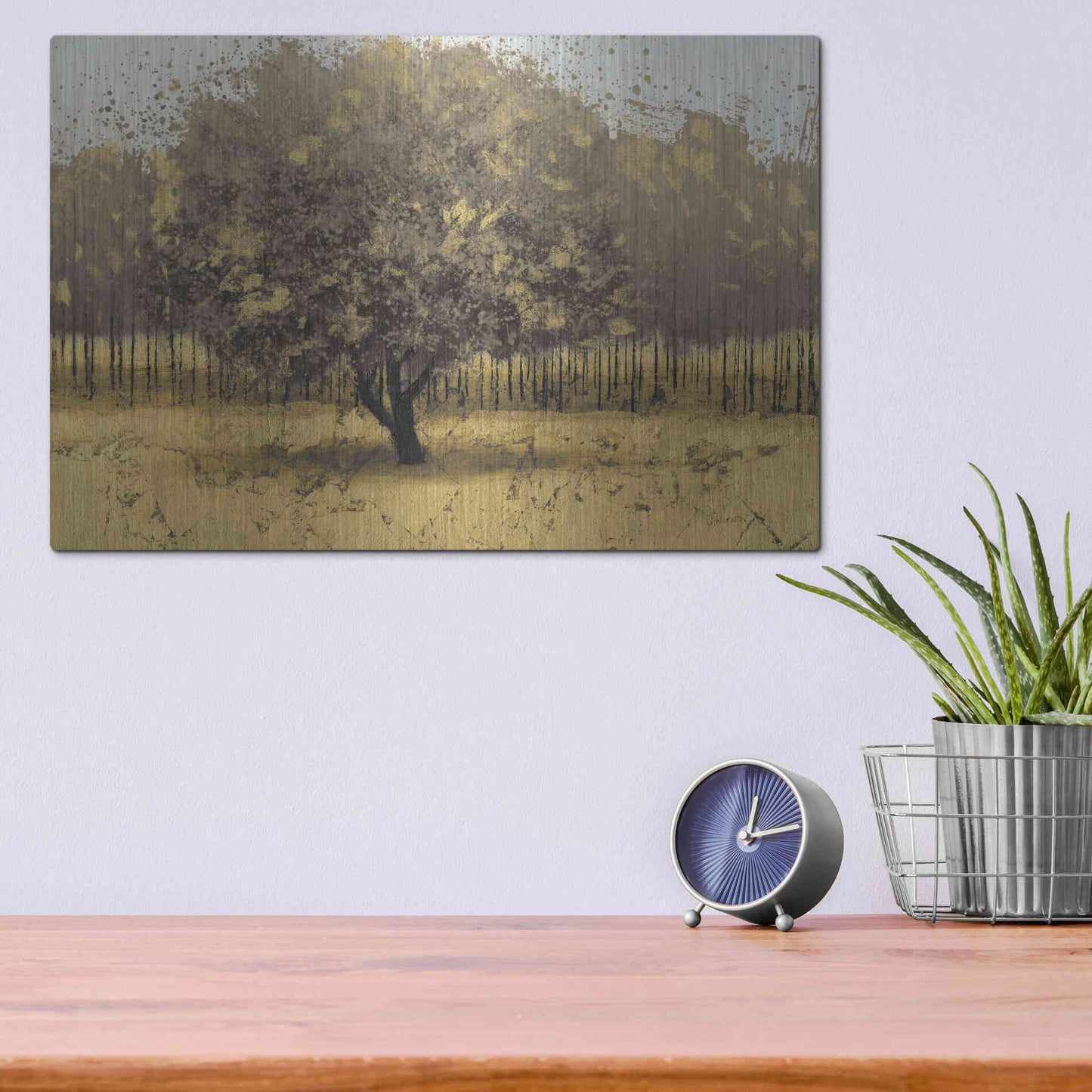 Luxe Metal Art 'Golden Trees I' by James Wiens, Metal Wall Art,16x12