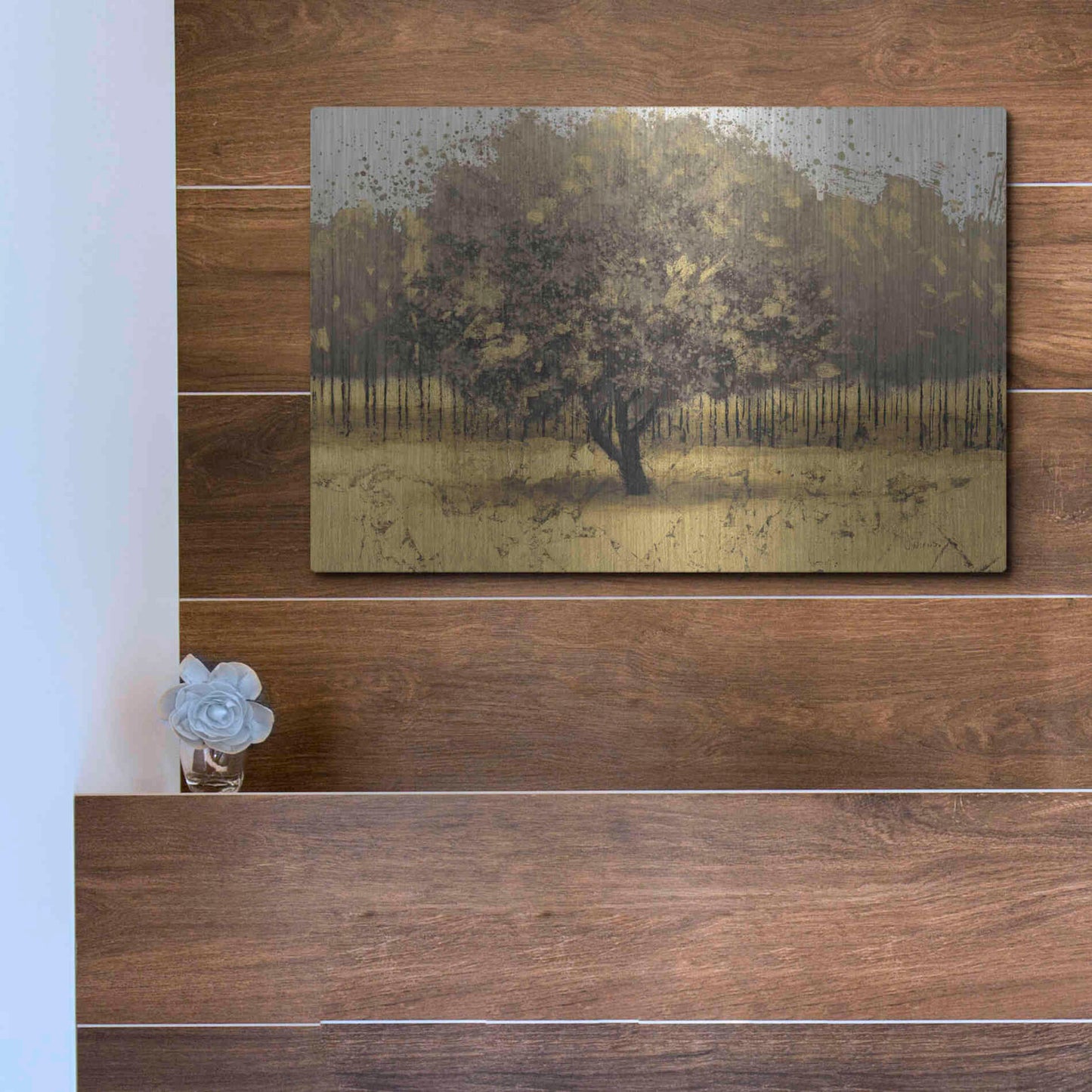 Luxe Metal Art 'Golden Trees I' by James Wiens, Metal Wall Art,16x12
