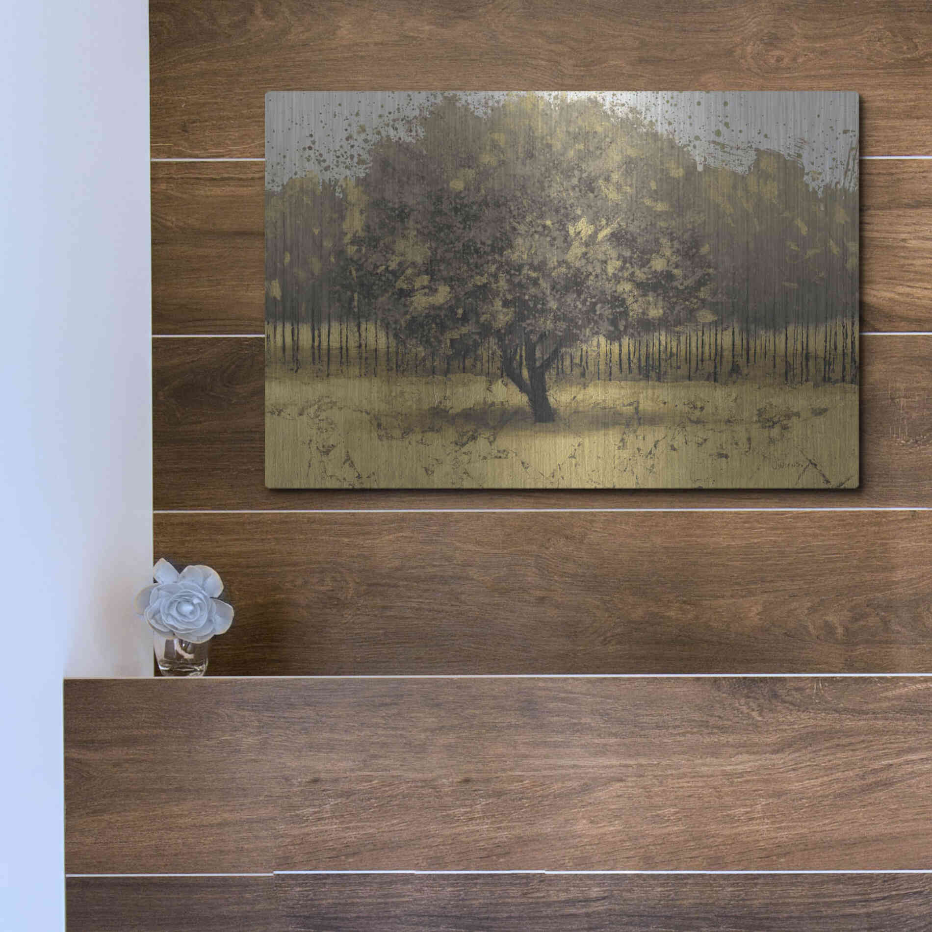Luxe Metal Art 'Golden Trees I' by James Wiens, Metal Wall Art,16x12