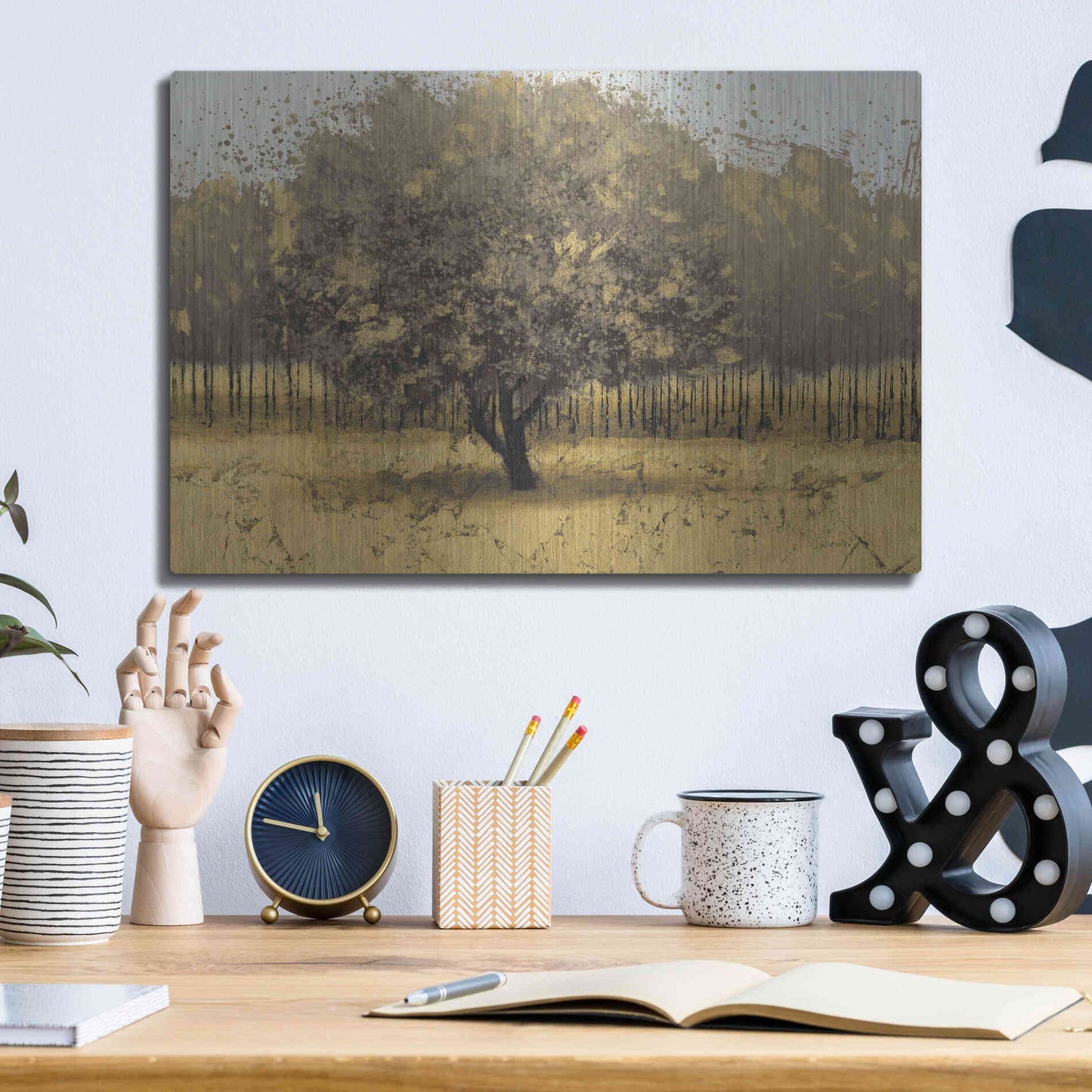 Luxe Metal Art 'Golden Trees I' by James Wiens, Metal Wall Art,16x12