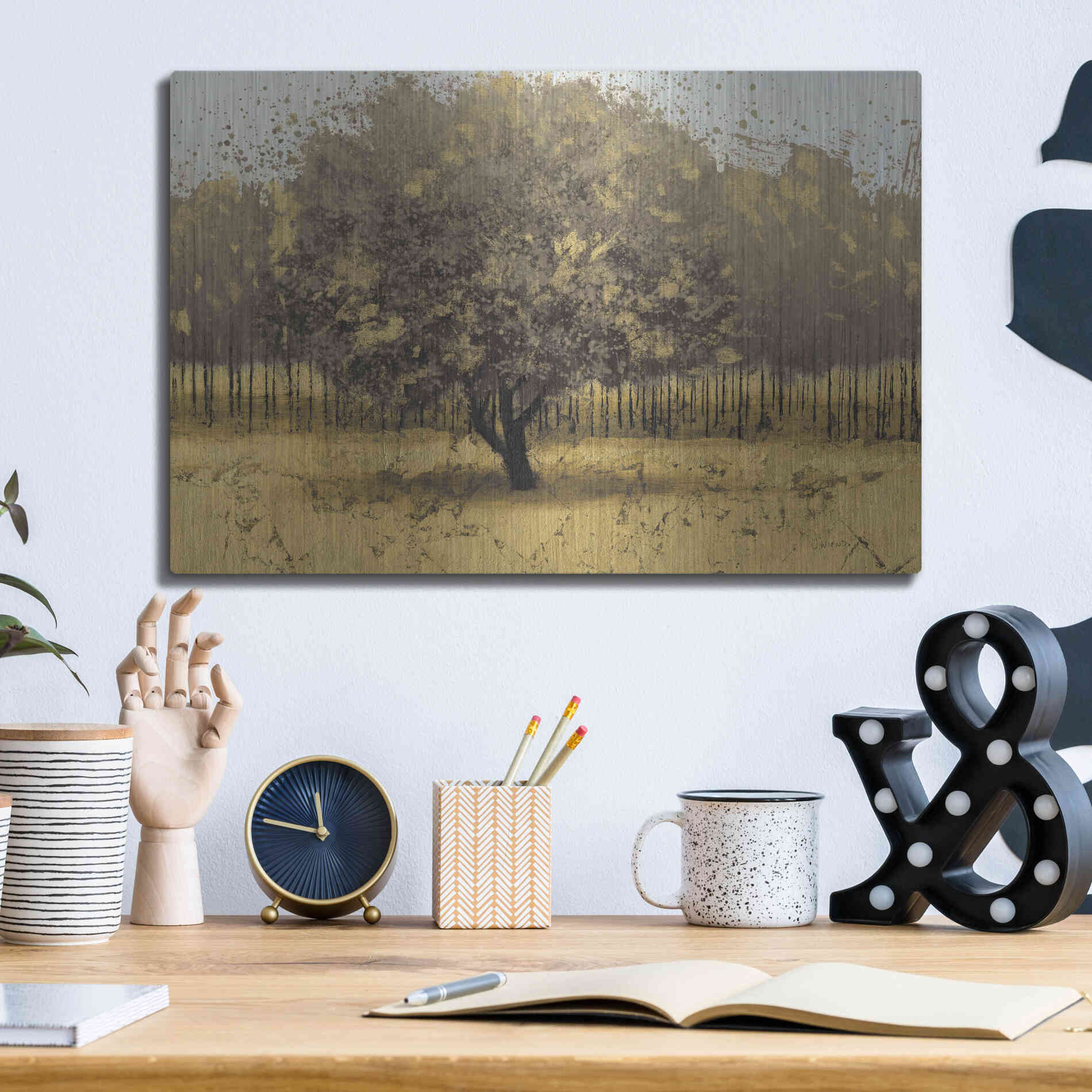 Luxe Metal Art 'Golden Trees I' by James Wiens, Metal Wall Art,16x12