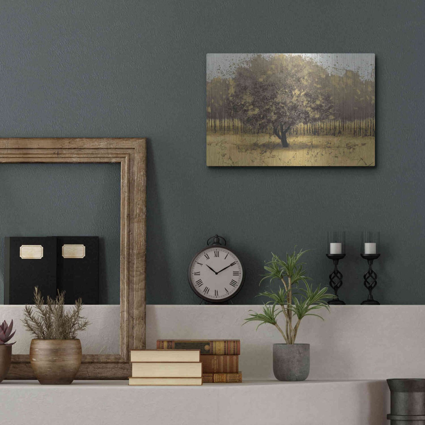 Luxe Metal Art 'Golden Trees I' by James Wiens, Metal Wall Art,16x12