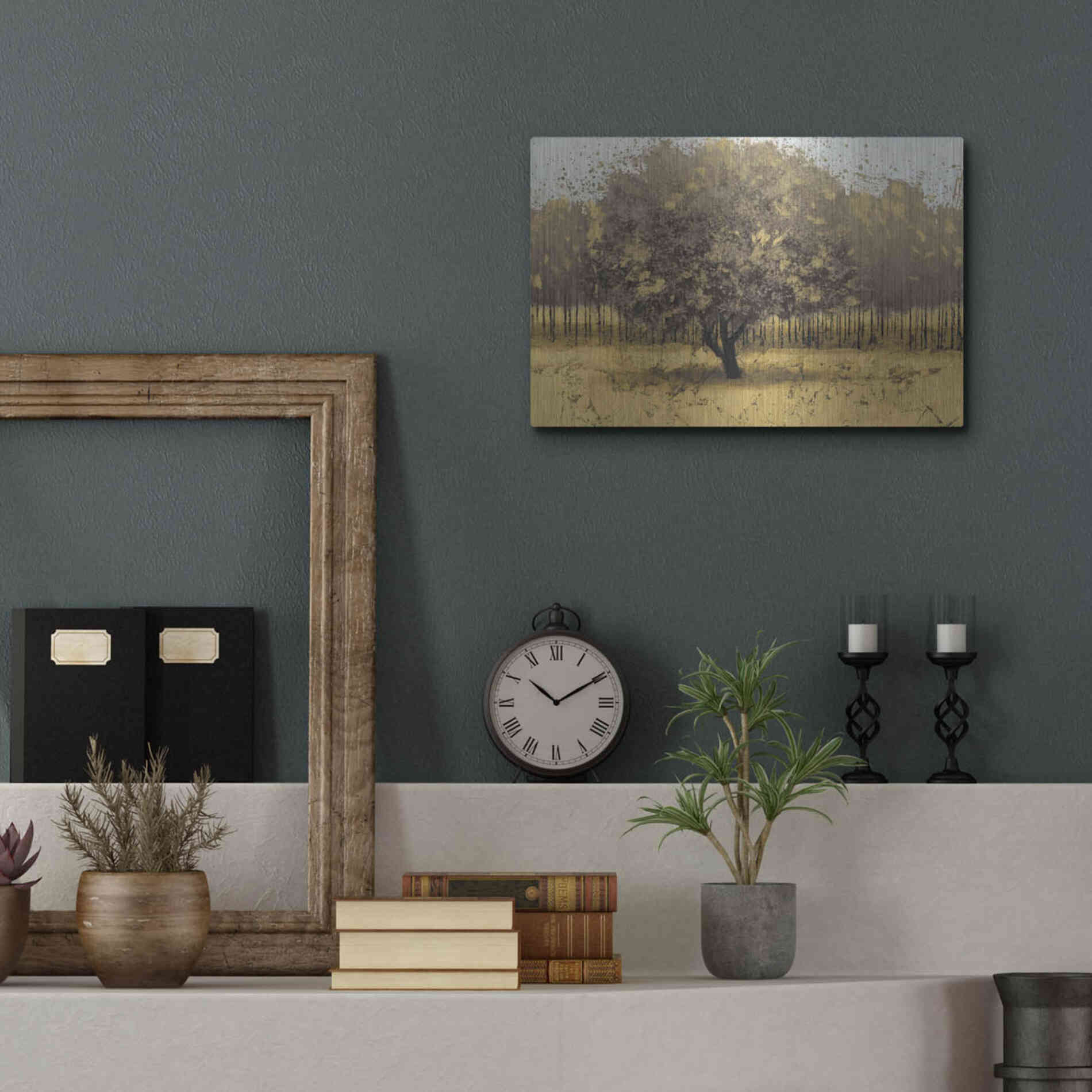 Luxe Metal Art 'Golden Trees I' by James Wiens, Metal Wall Art,16x12