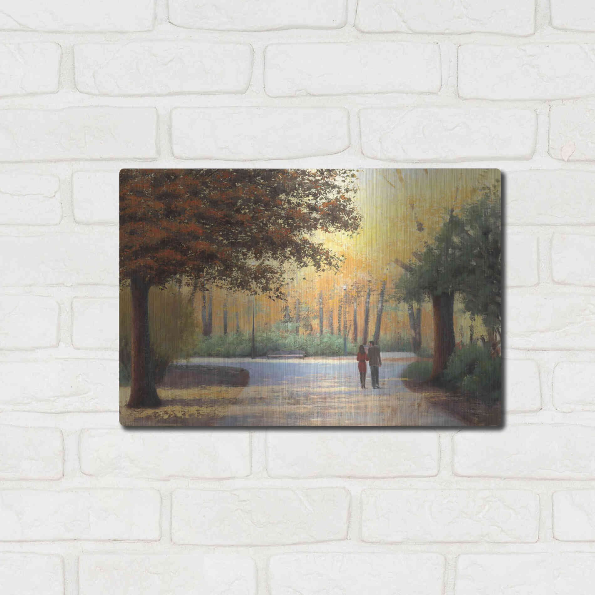 Luxe Metal Art 'Golden Autumn Stroll' by James Wiens, Metal Wall Art,16x12