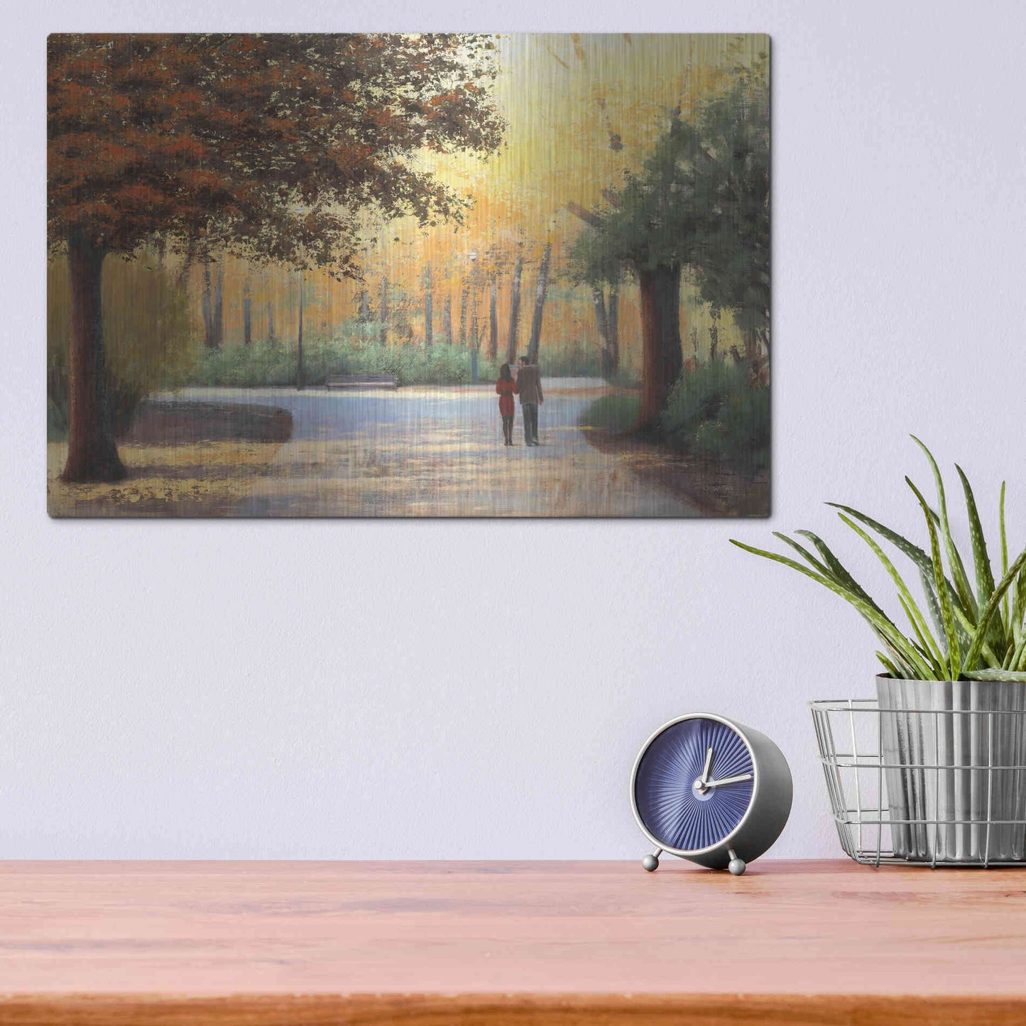 Luxe Metal Art 'Golden Autumn Stroll' by James Wiens, Metal Wall Art,16x12