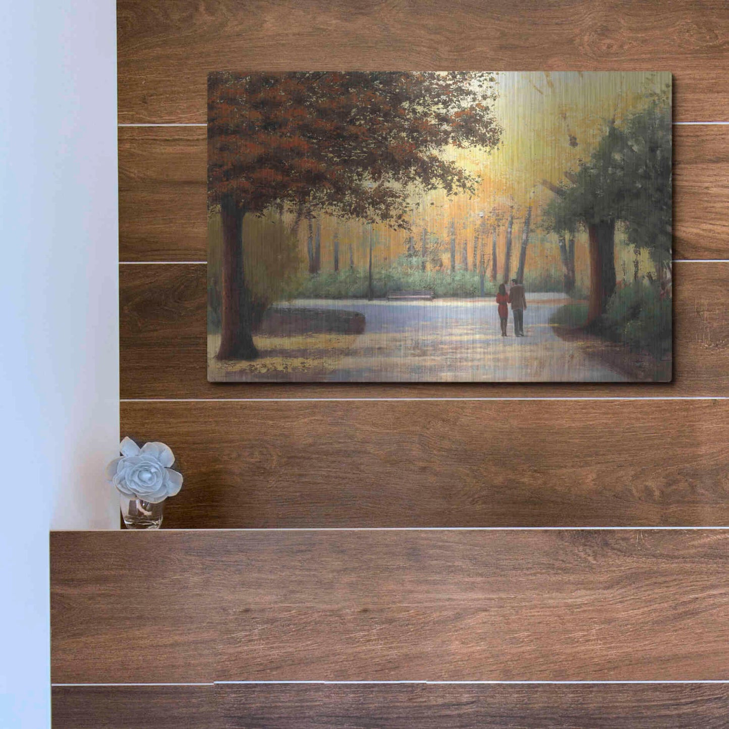 Luxe Metal Art 'Golden Autumn Stroll' by James Wiens, Metal Wall Art,16x12