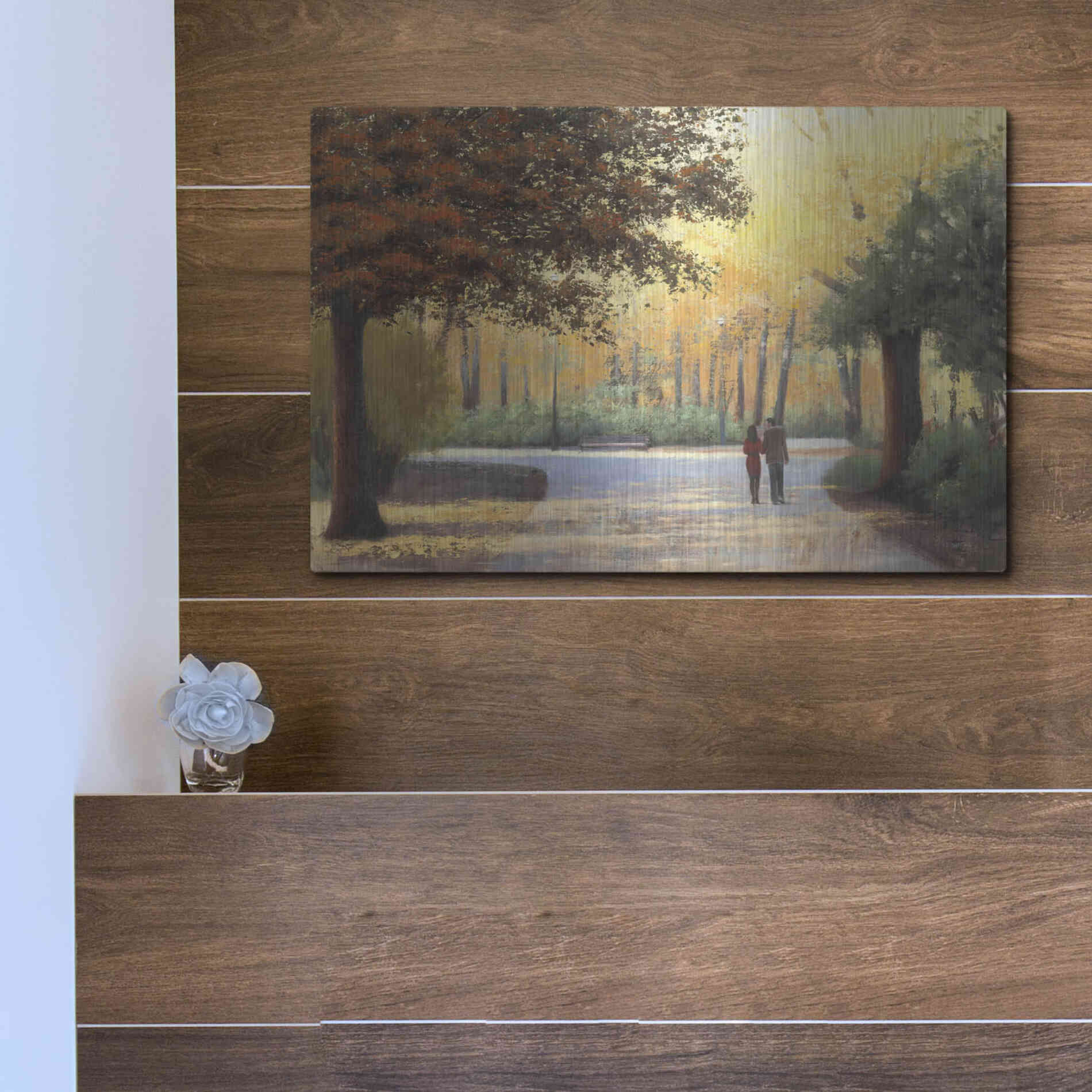 Luxe Metal Art 'Golden Autumn Stroll' by James Wiens, Metal Wall Art,16x12