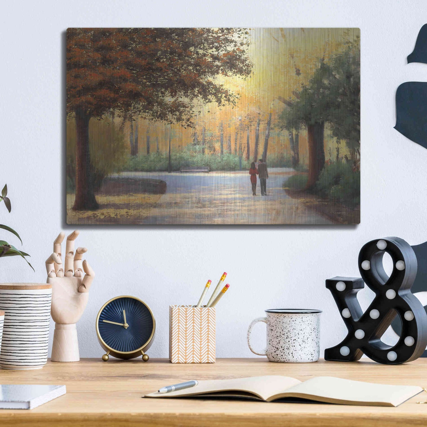 Luxe Metal Art 'Golden Autumn Stroll' by James Wiens, Metal Wall Art,16x12