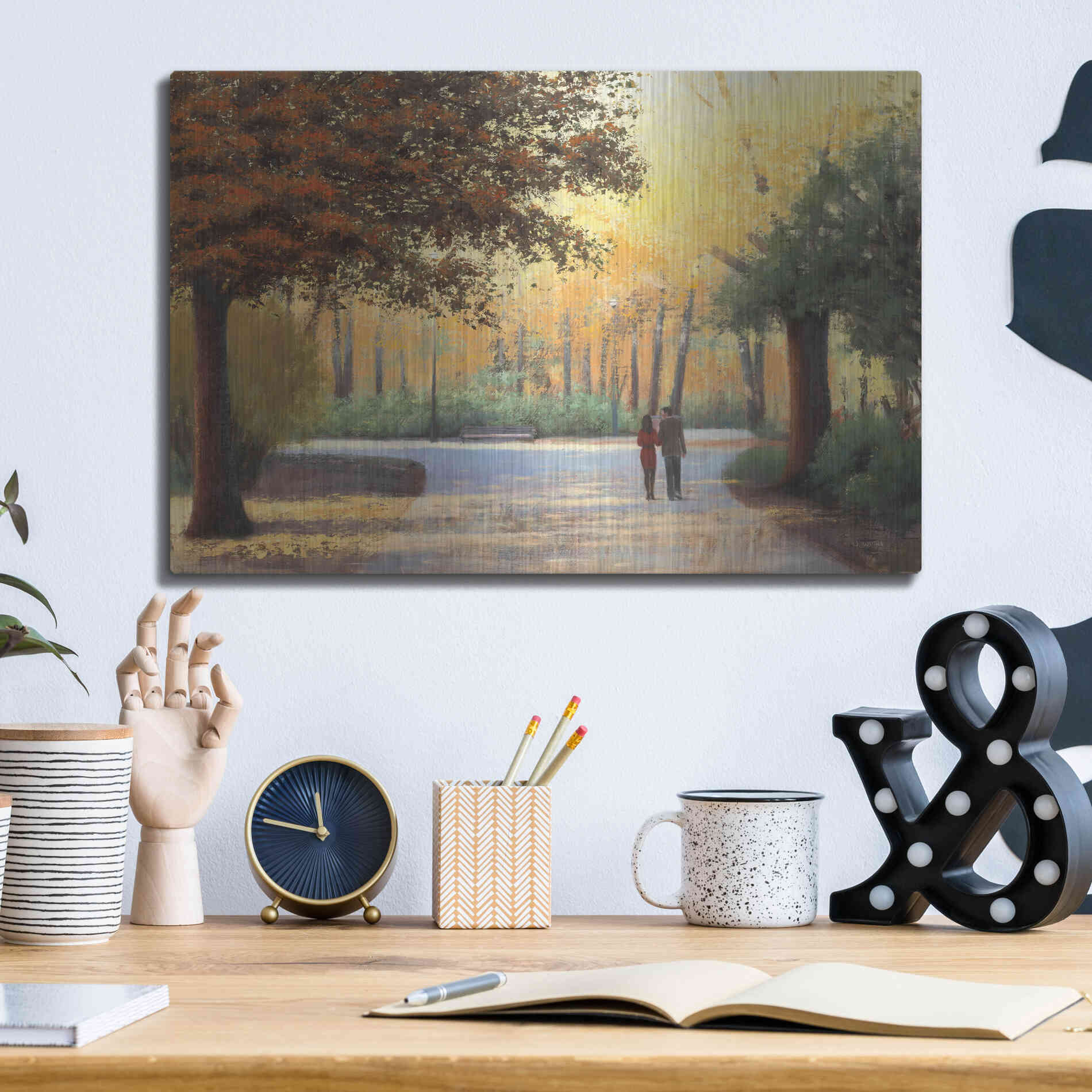 Luxe Metal Art 'Golden Autumn Stroll' by James Wiens, Metal Wall Art,16x12