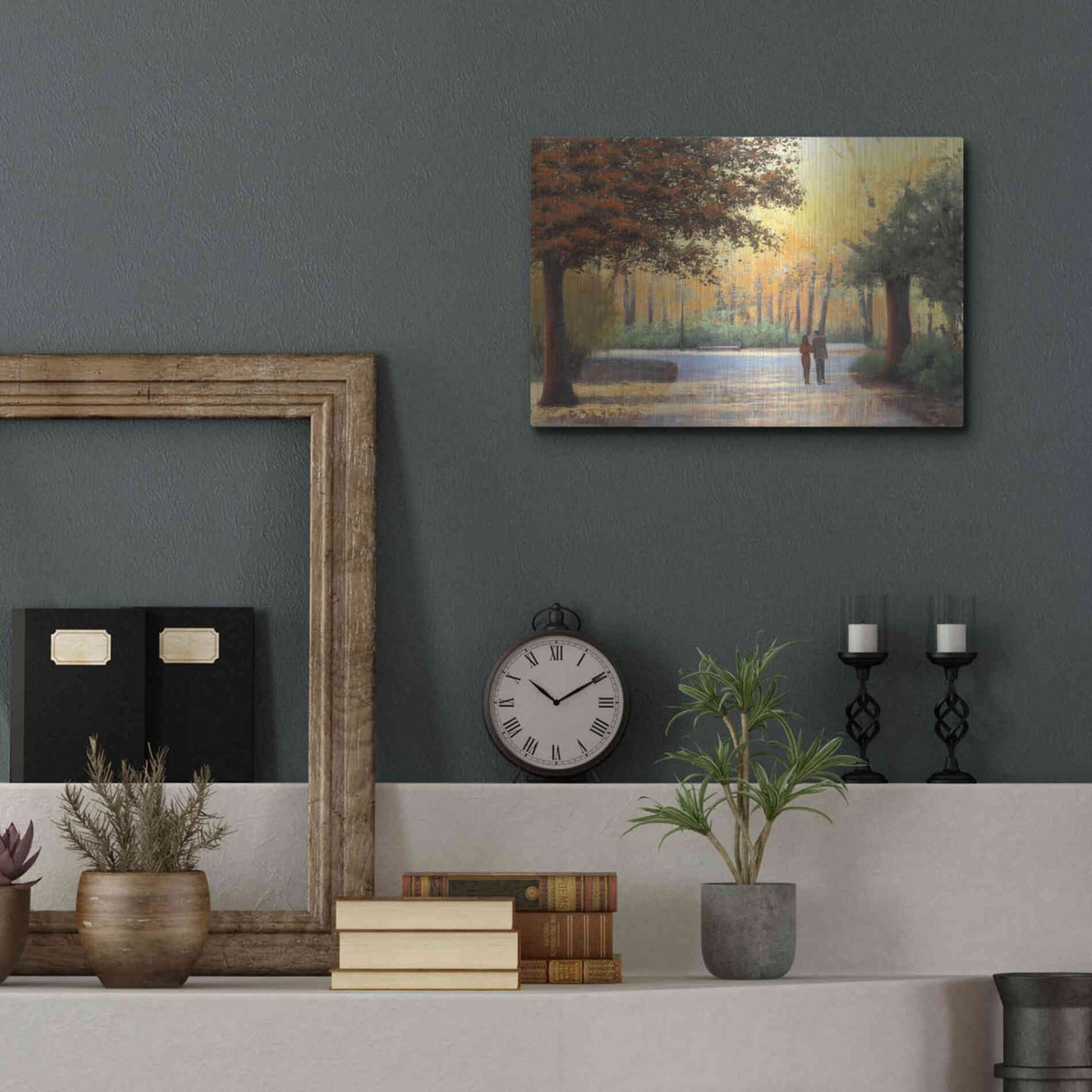 Luxe Metal Art 'Golden Autumn Stroll' by James Wiens, Metal Wall Art,16x12