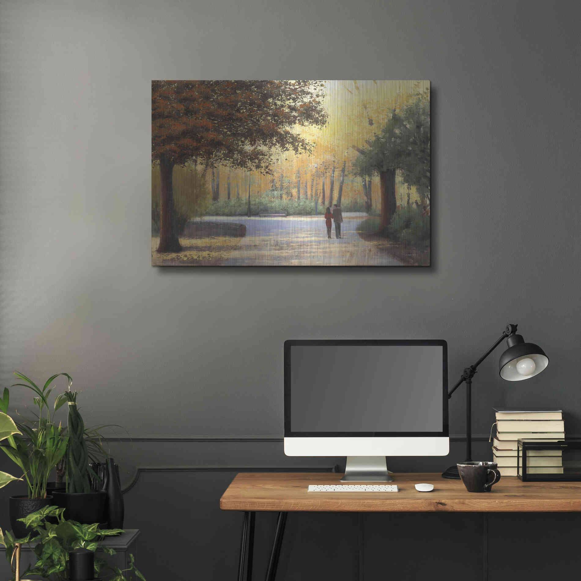 Luxe Metal Art 'Golden Autumn Stroll' by James Wiens, Metal Wall Art,36x24