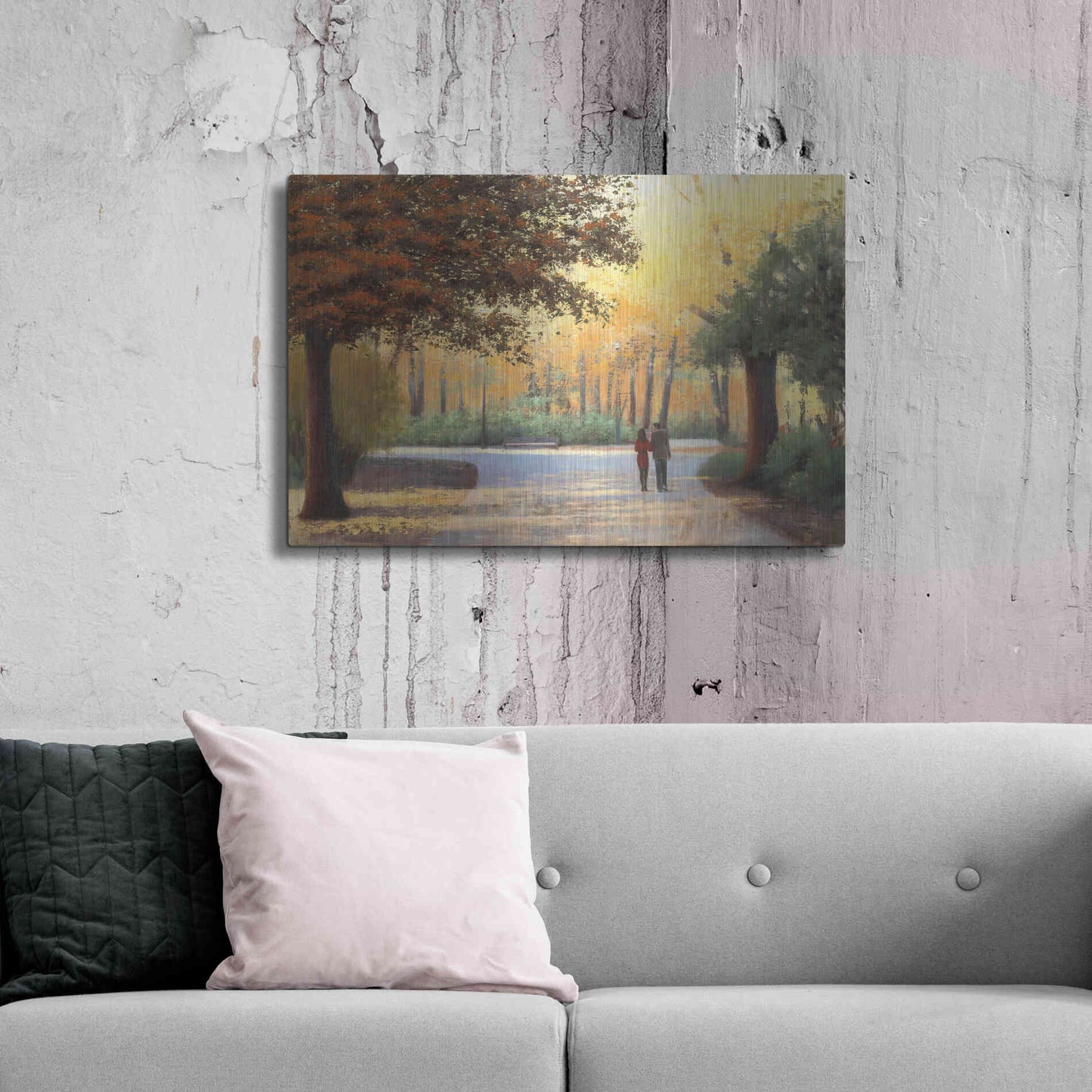 Luxe Metal Art 'Golden Autumn Stroll' by James Wiens, Metal Wall Art,36x24