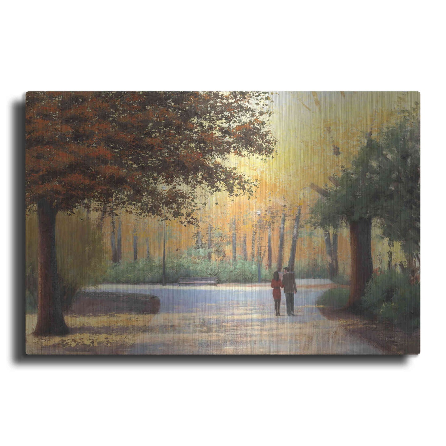 Luxe Metal Art 'Golden Autumn Stroll' by James Wiens, Metal Wall Art