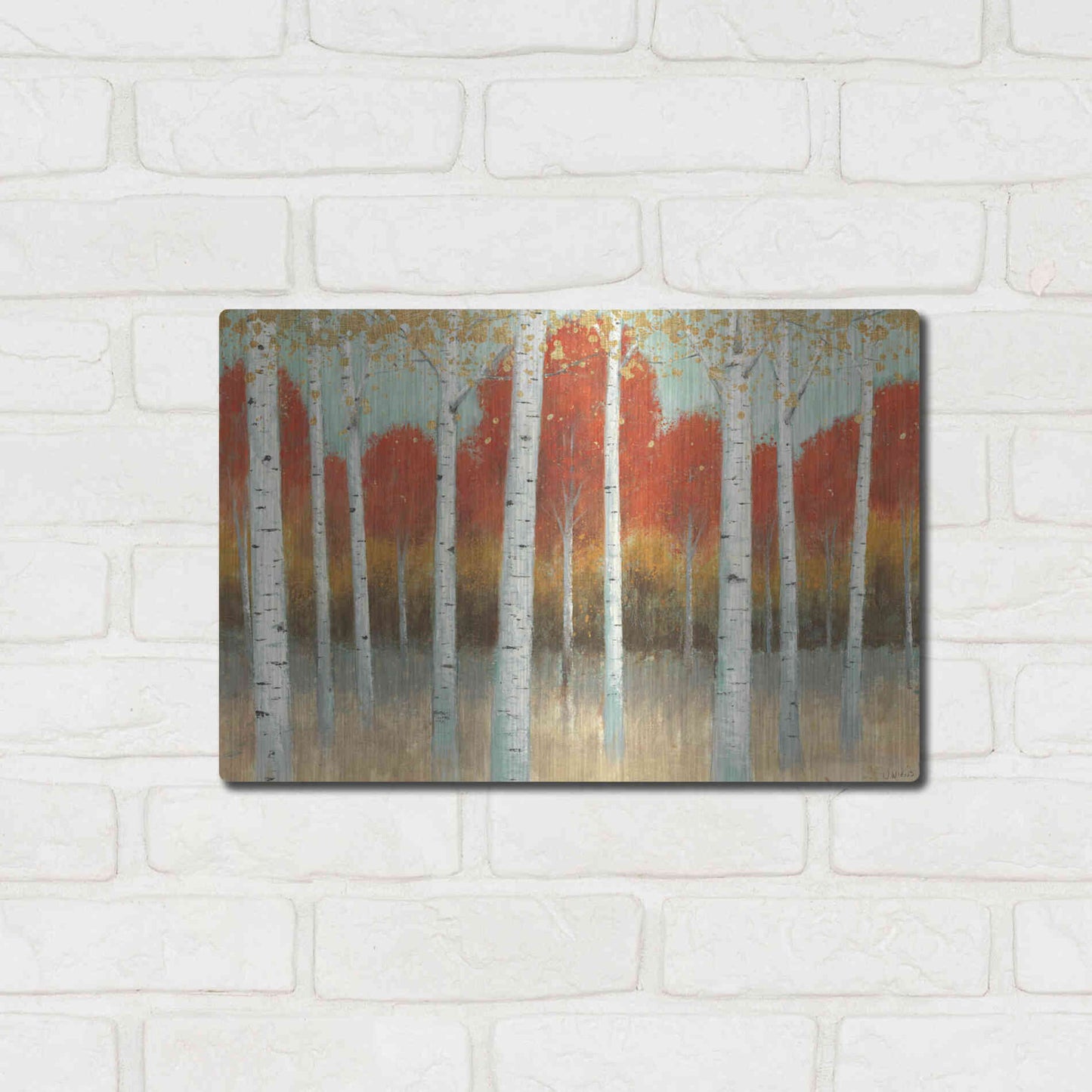 Luxe Metal Art 'Fall Promenade I' by James Wiens, Metal Wall Art,16x12