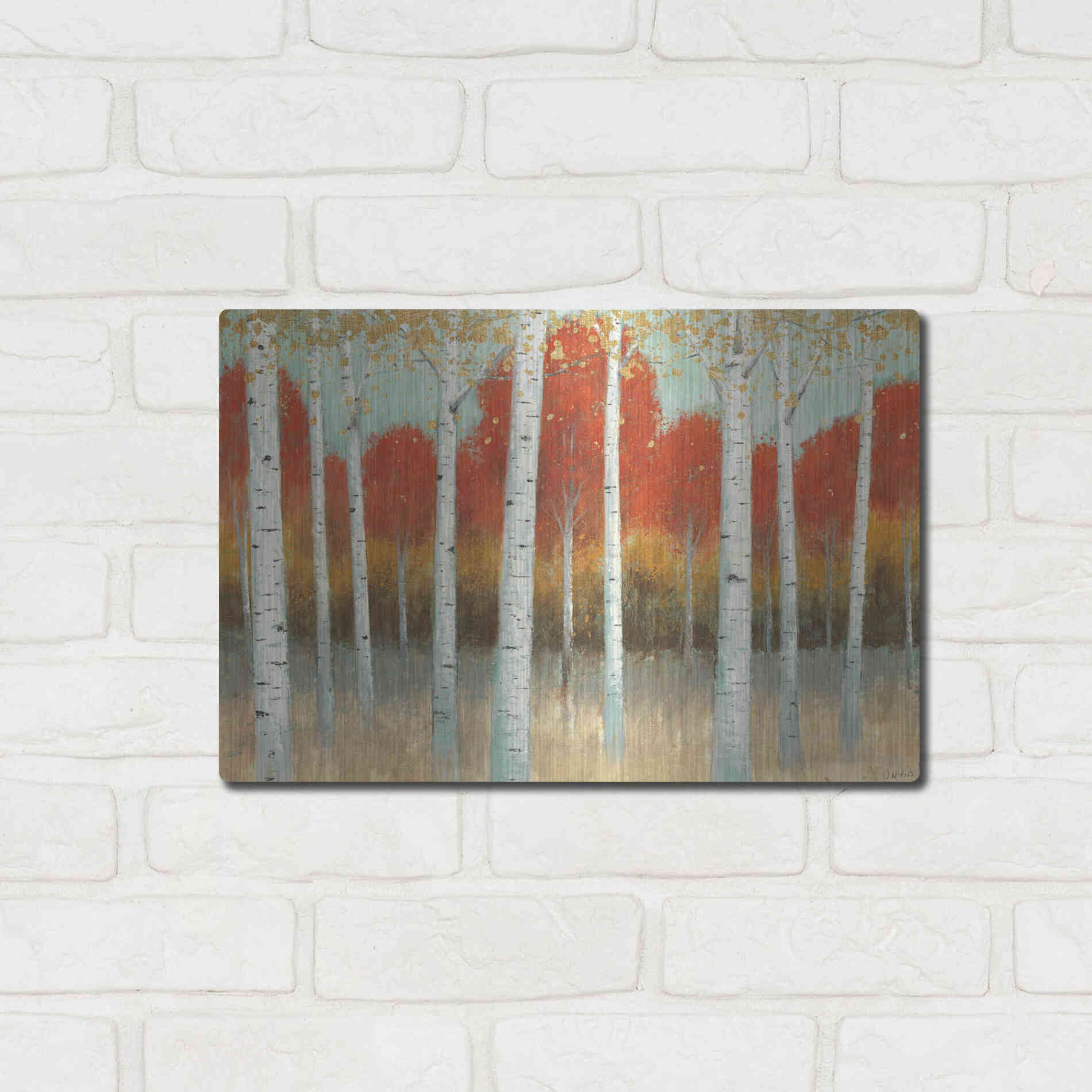 Luxe Metal Art 'Fall Promenade I' by James Wiens, Metal Wall Art,16x12