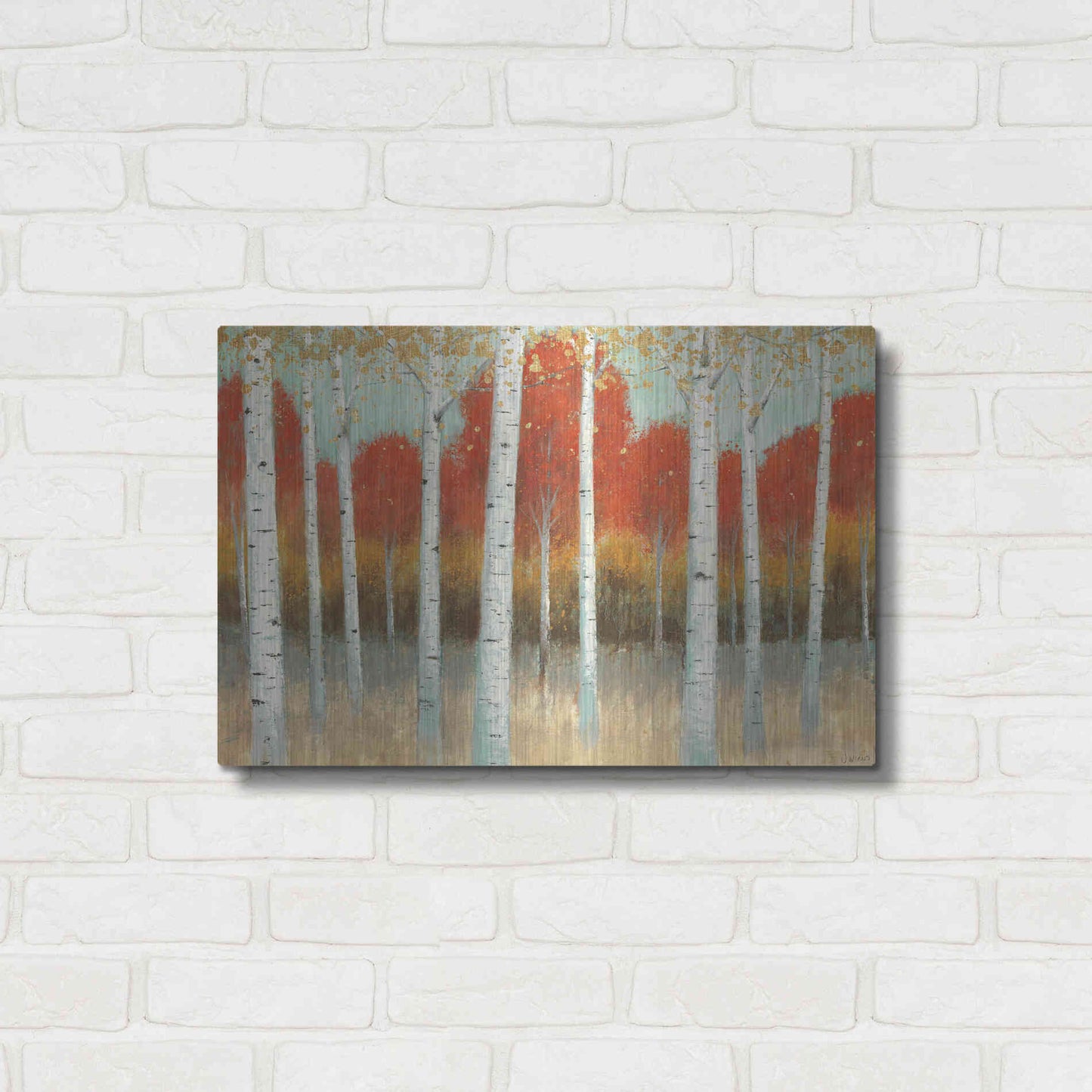 Luxe Metal Art 'Fall Promenade I' by James Wiens, Metal Wall Art,24x16