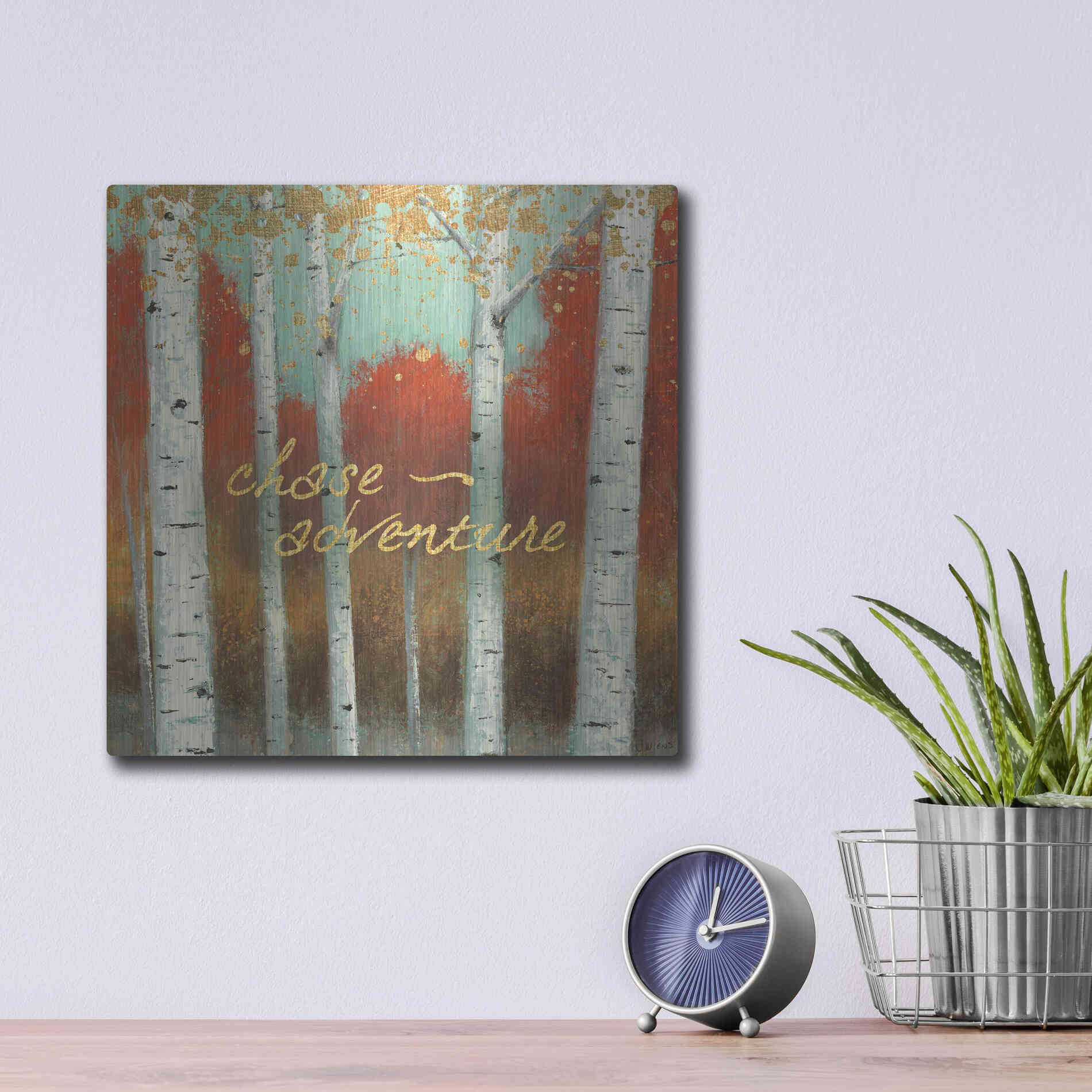 Luxe Metal Art 'Fall Promenade II' by James Wiens, Metal Wall Art,12x12