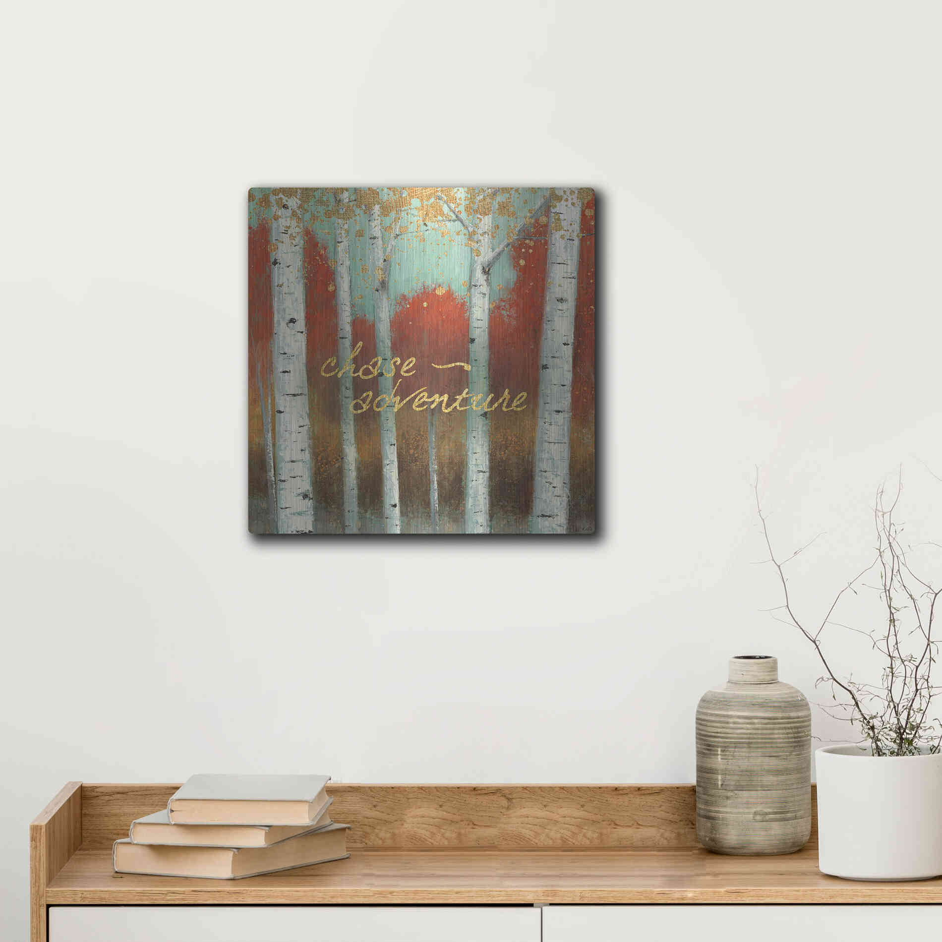 Luxe Metal Art 'Fall Promenade II' by James Wiens, Metal Wall Art,12x12